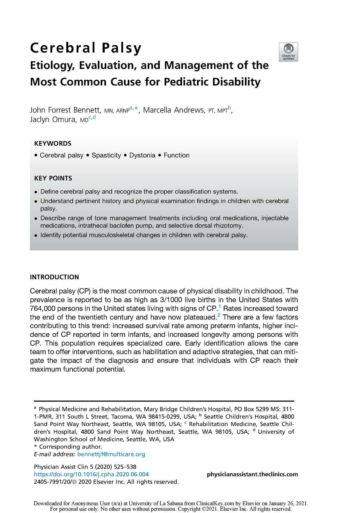 Cerebral Palsy Etiology, Evaluation, and Management of the Most Common ...