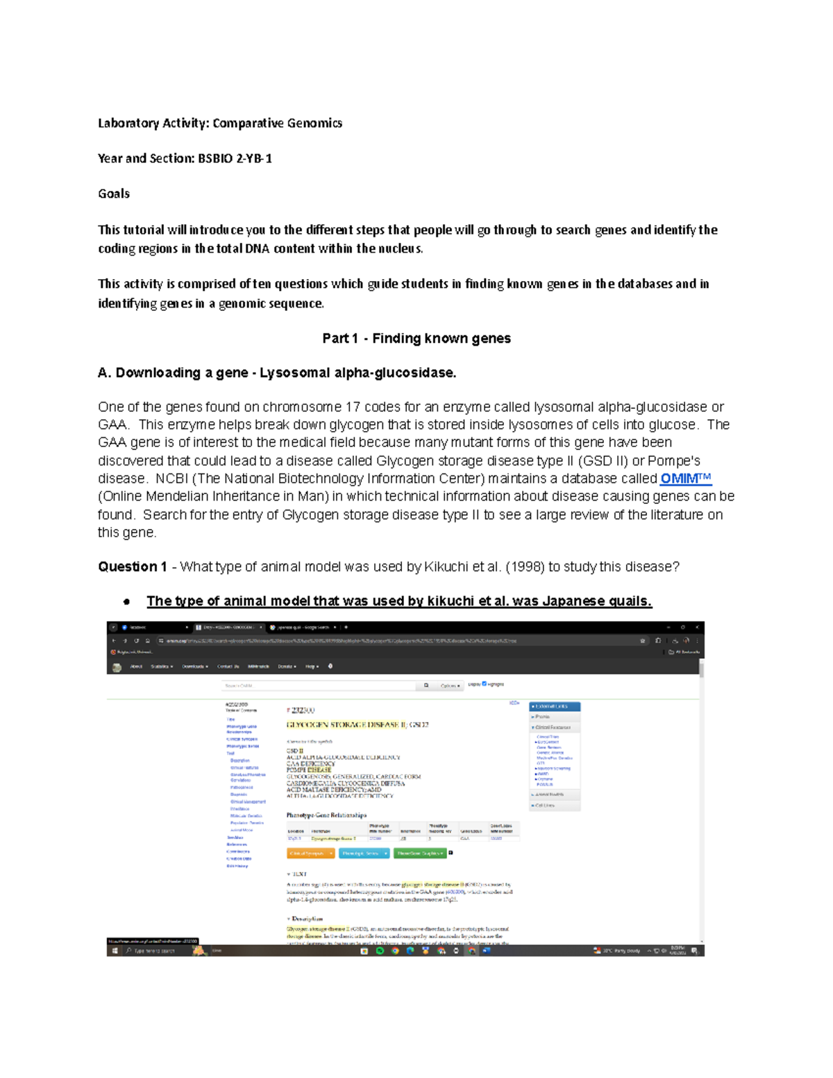 Compa Genom lab - Laboratory Activity: Comparative Genomics Year and ...