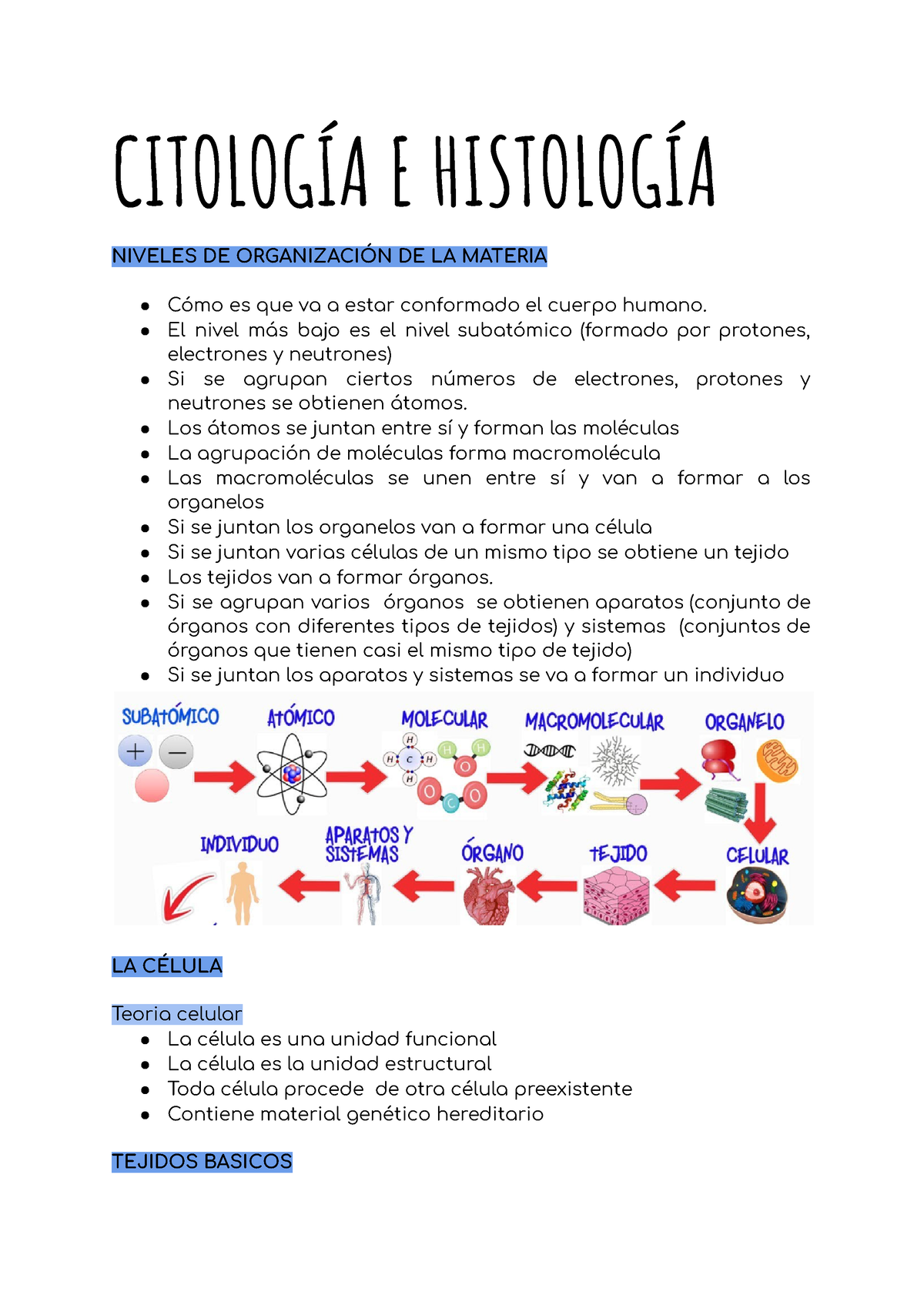 CB Citologia E Histologia - CITOLOGÍA E HISTOLOGÍA NIVELES DE ...