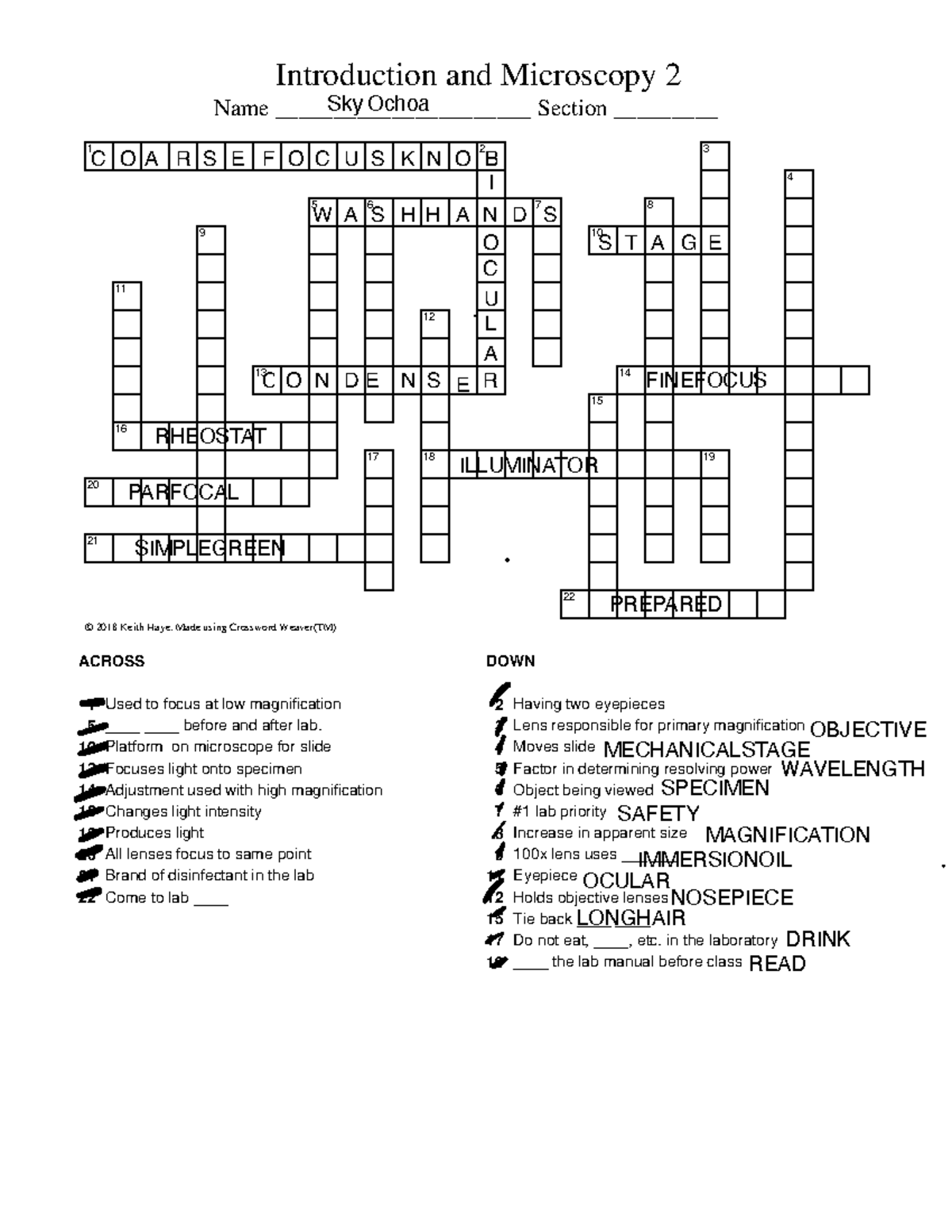 2420 Crosswords F2020v Student2 Introduction and Microscopy 2 Name