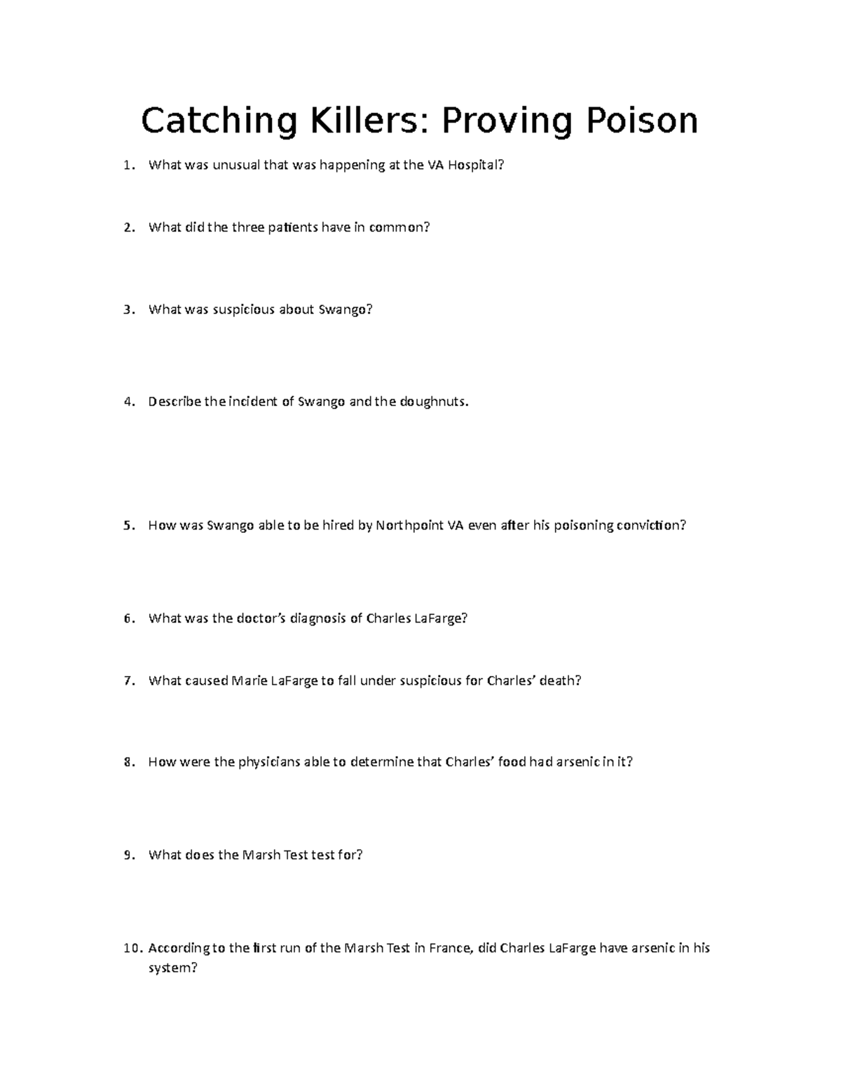 Catching killers toxicology Catching Killers Proving Poison What was