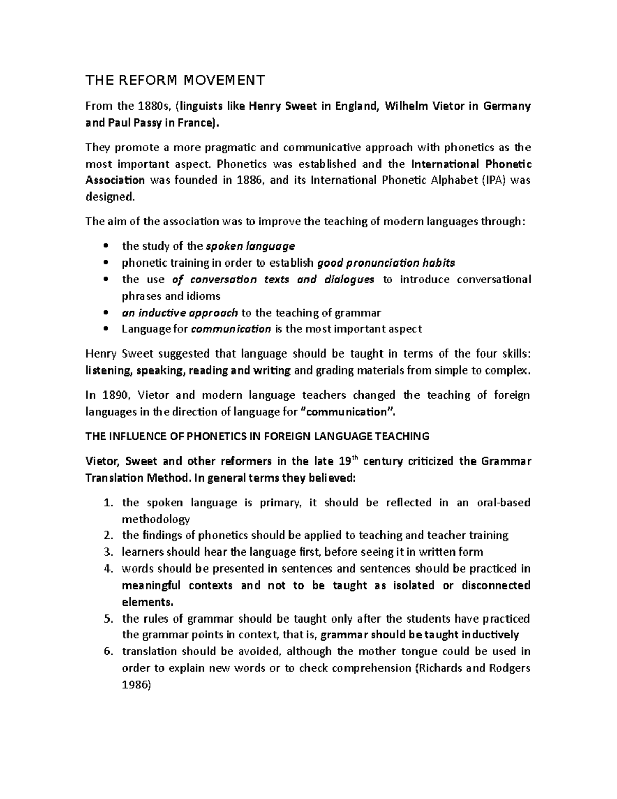 THE Reform Movement AND THE Direct Method THE REFORM MOVEMENT From