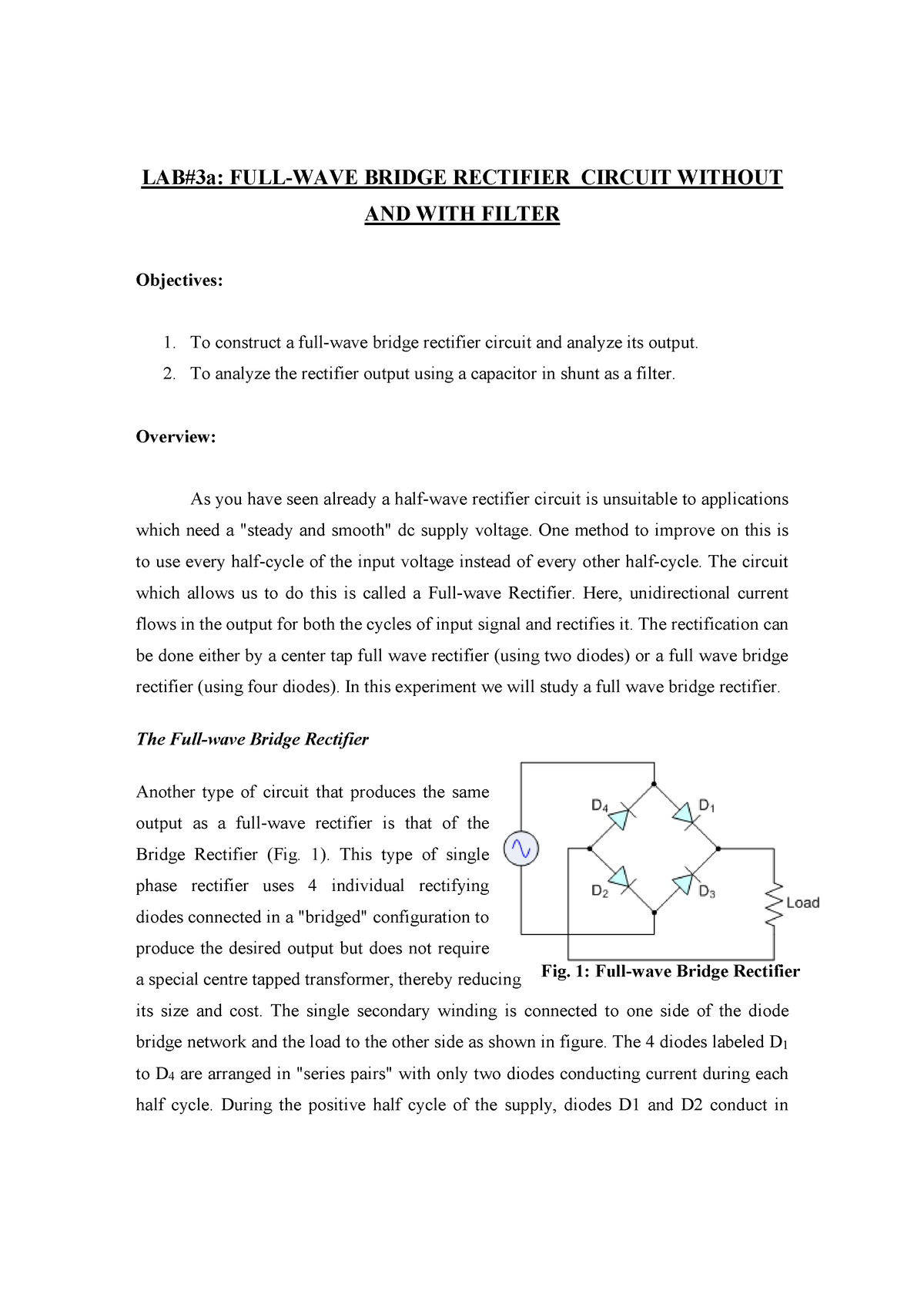 3-a-full wave rectifier - LAB#3a: FULL-WAVE BRIDGE RECTIFIER CIRCUIT ...