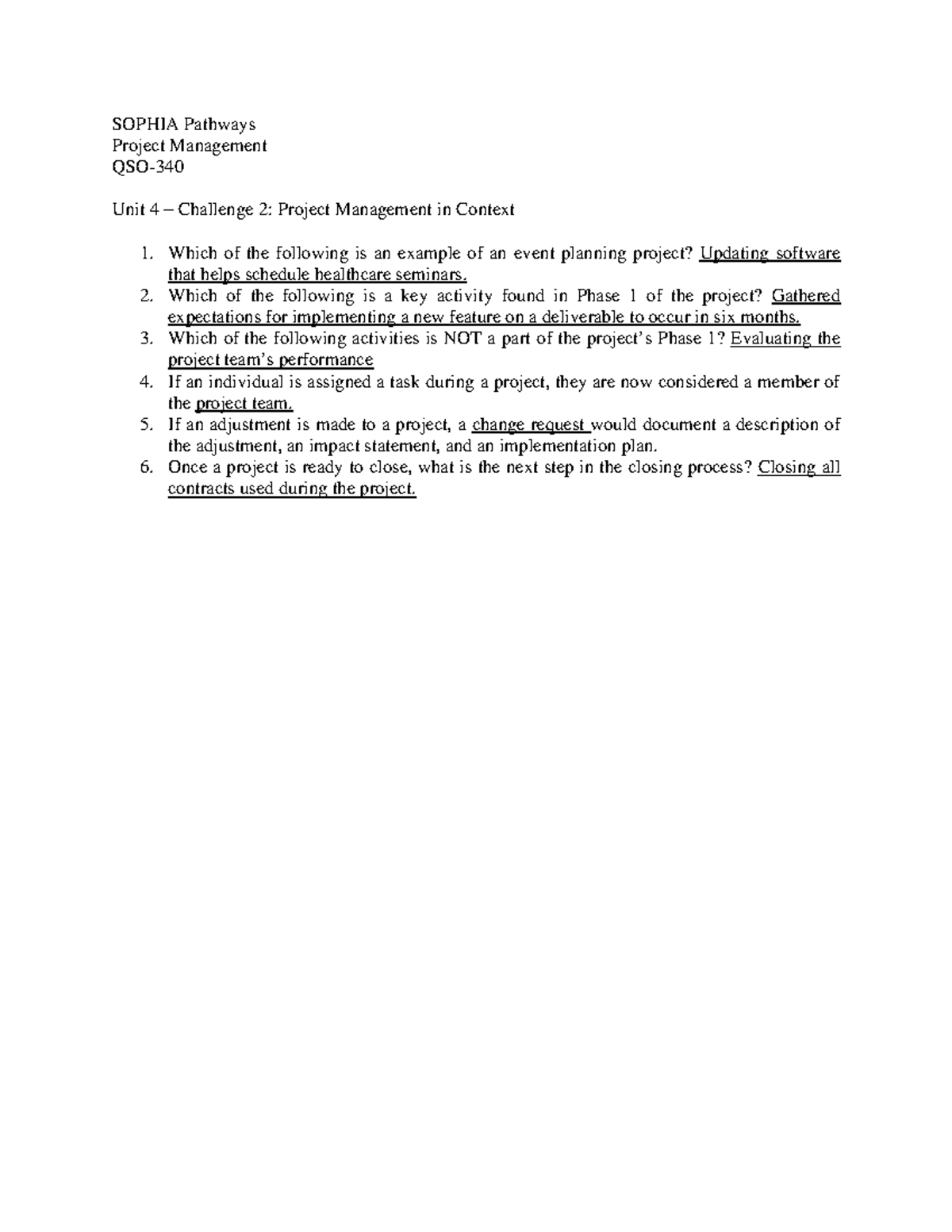 Sophia Unit 4 Challenge 2 Project Mgmt QSO340 SOPHIA Pathways