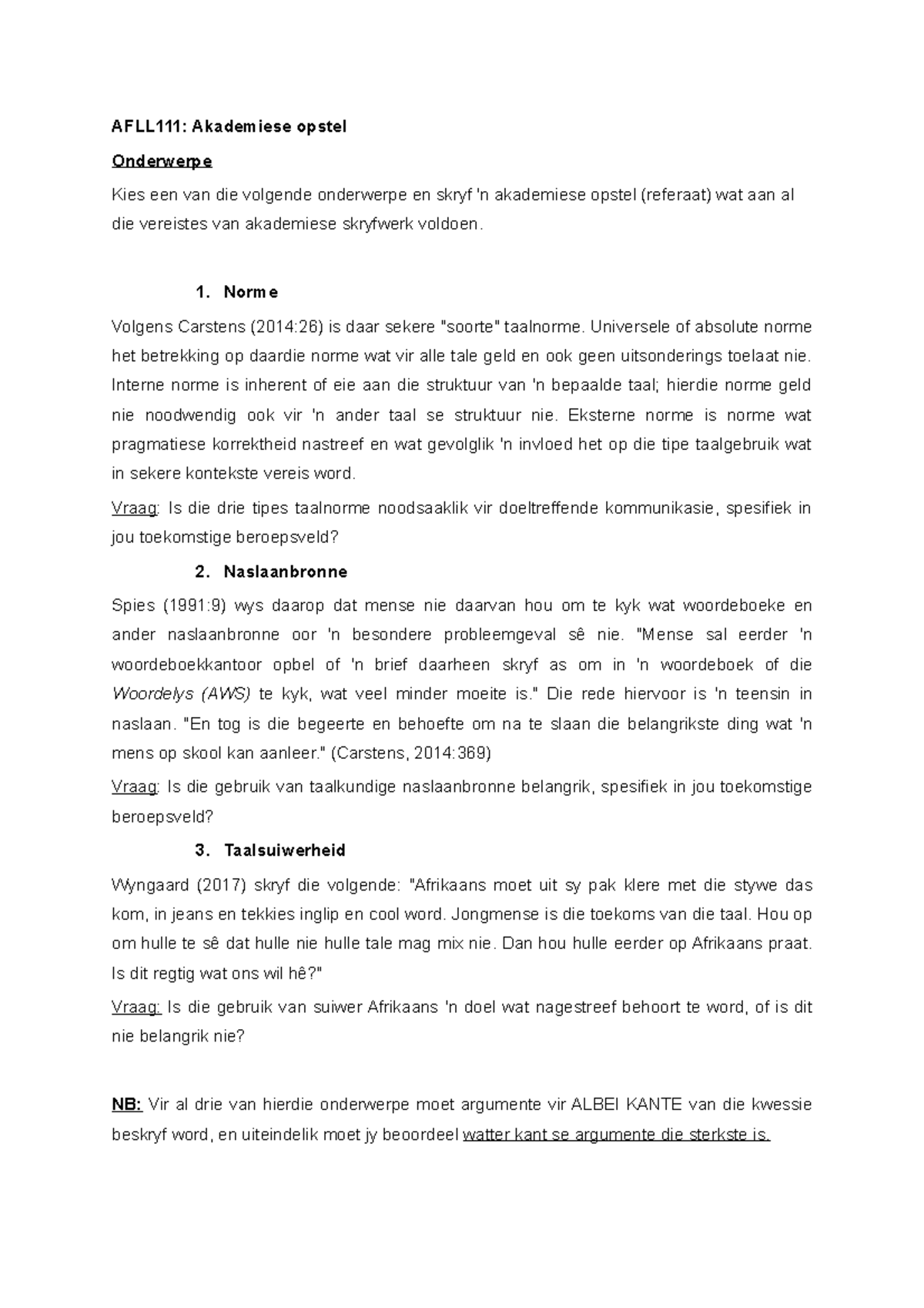 AFLL111Akademiese opstelOnderwerpe en vereistes AFLL111 Akademiese
