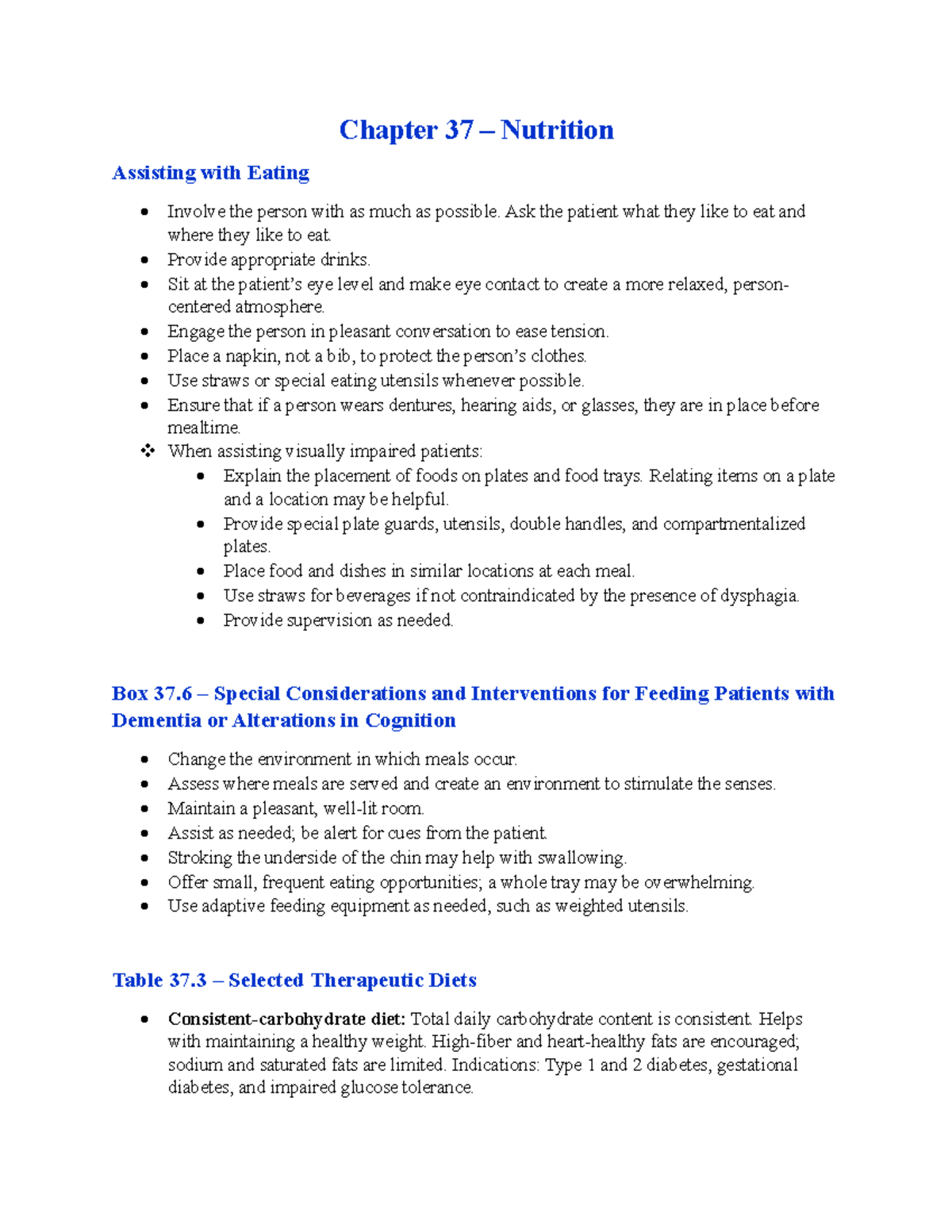 Clinical Chap. 40 - Doodood - Chapter 37 – Nutrition Assisting with ...