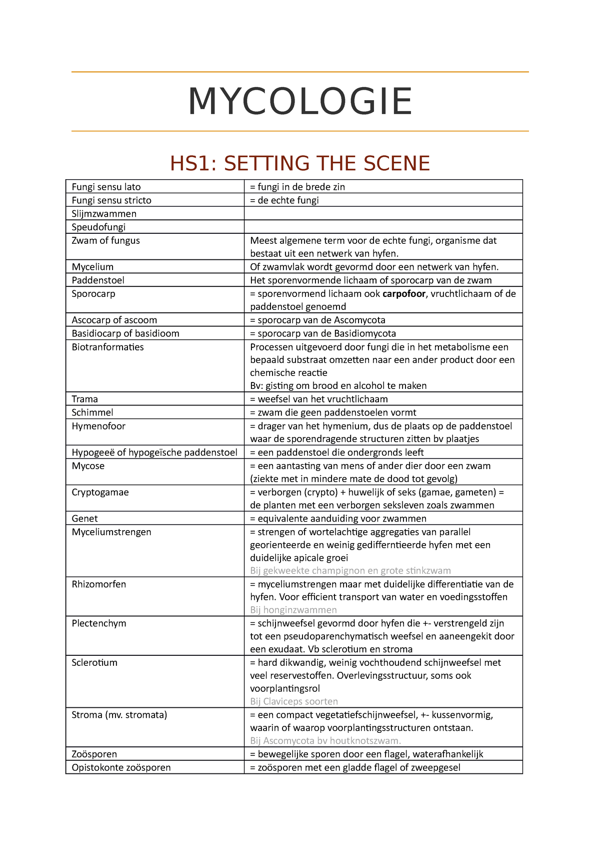 Samenvatting mycologie - MYCOLOGIE HS1 SETTING THE SCENE Fungi sensu latou003d fungi in de brede zin foto