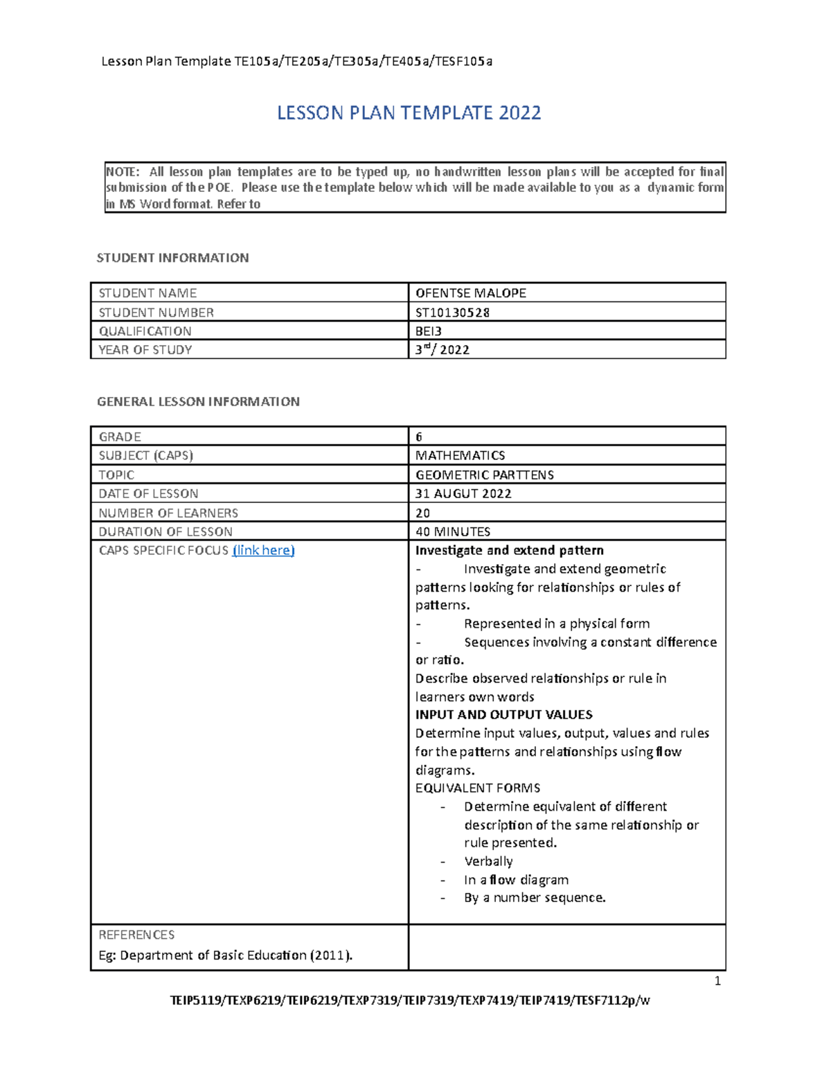 MATH Lessons plan for teaching experience - LESSON PLAN TEMPLATE 2022 ...