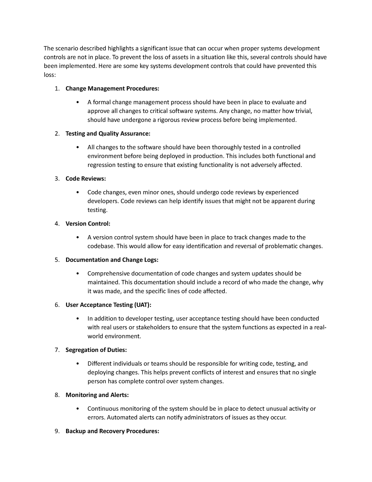 Case Study 2 - proper systems development controls - The scenario ...