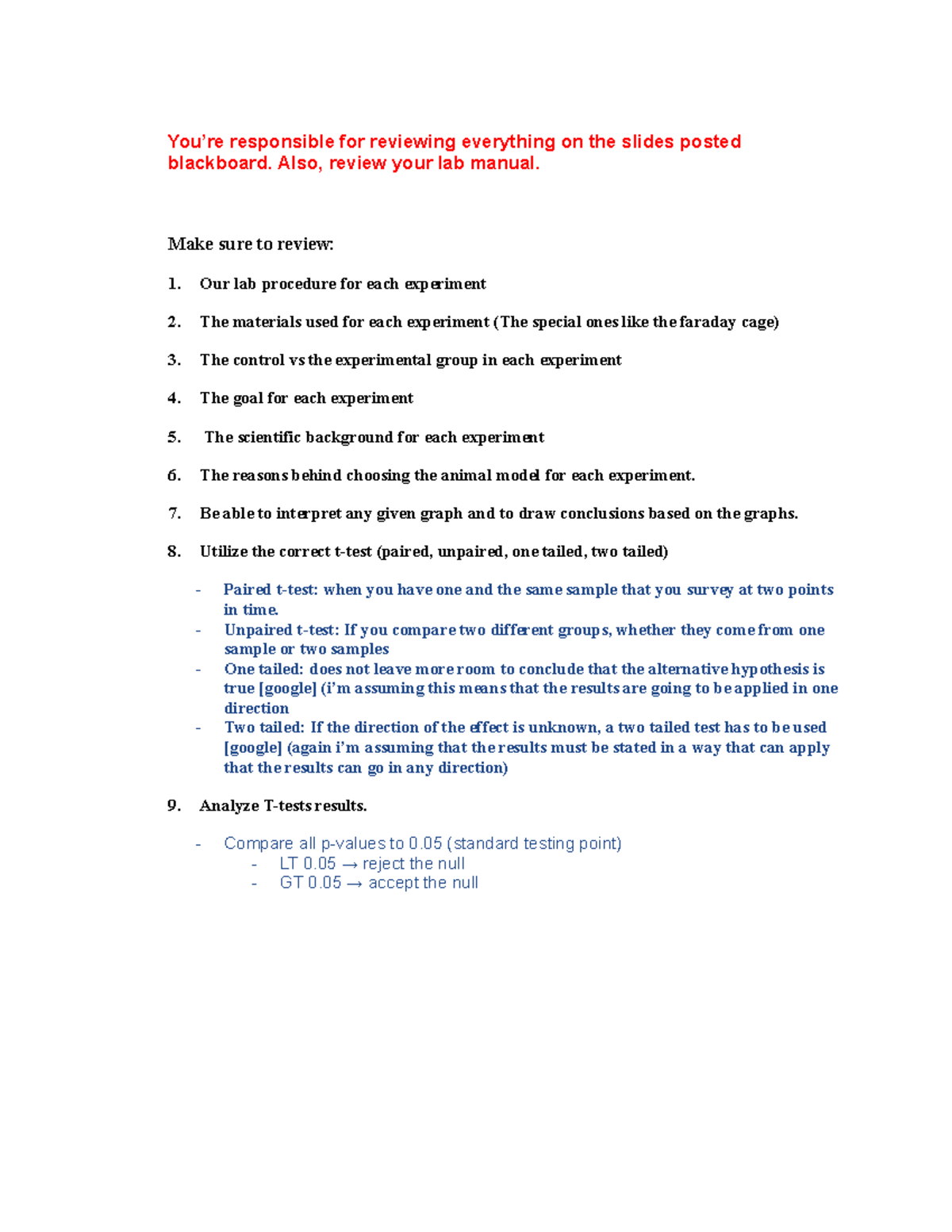 Lab Final Exam Review Sheet filled in notes Updated - You’re ...