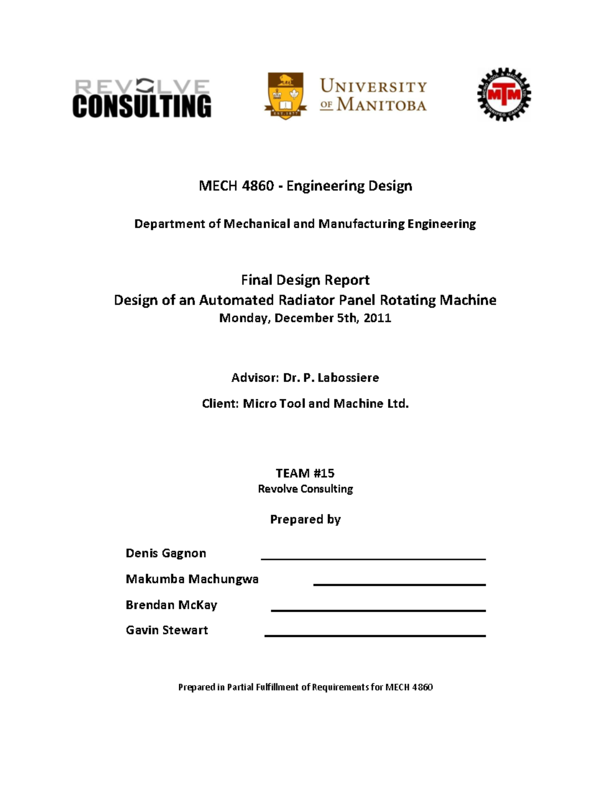 15-Final Report - MECH 4860 - Engineering Design Department of ...