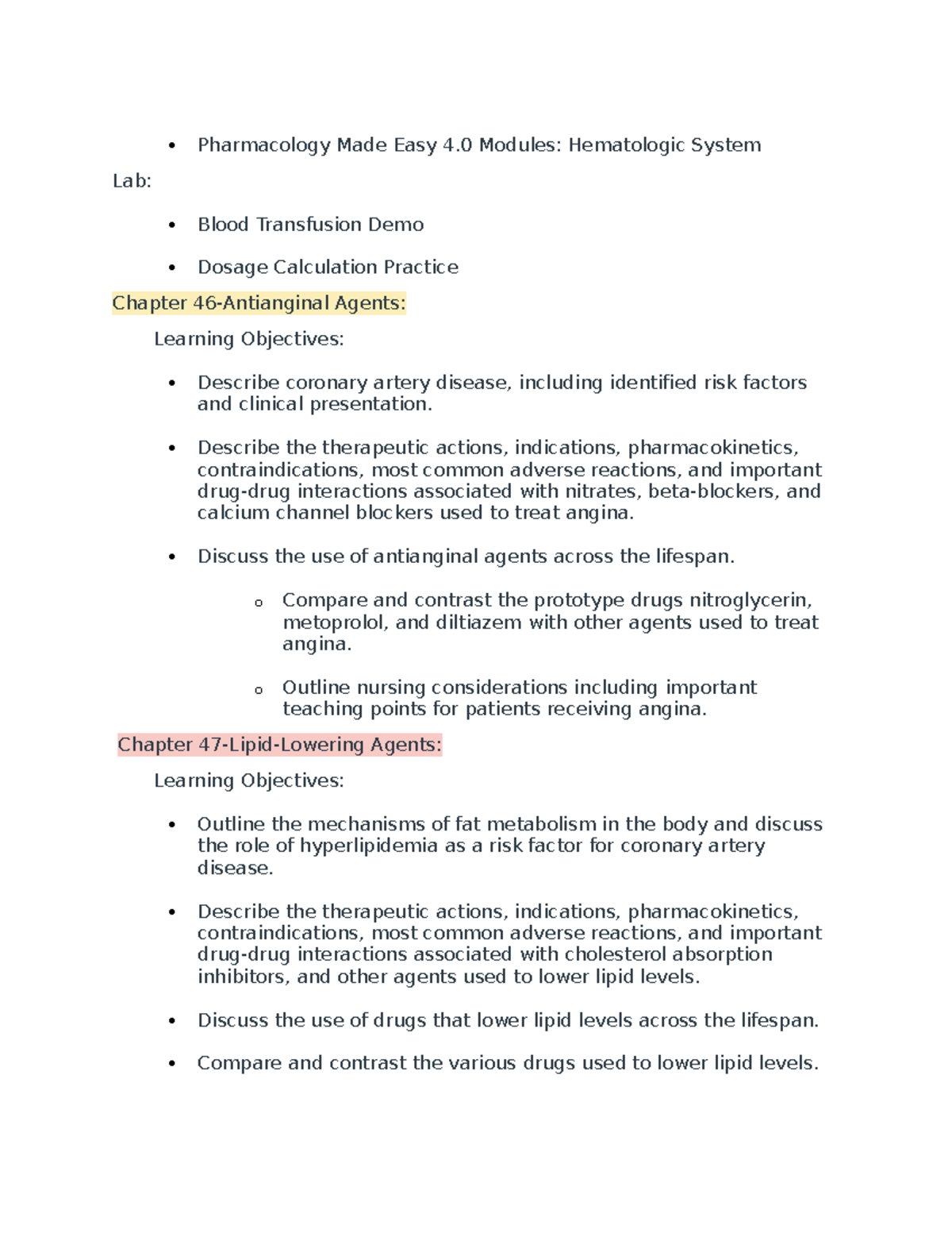 Pharmacology Week7 Objective notes Pharmacology Made Easy 4 Modules