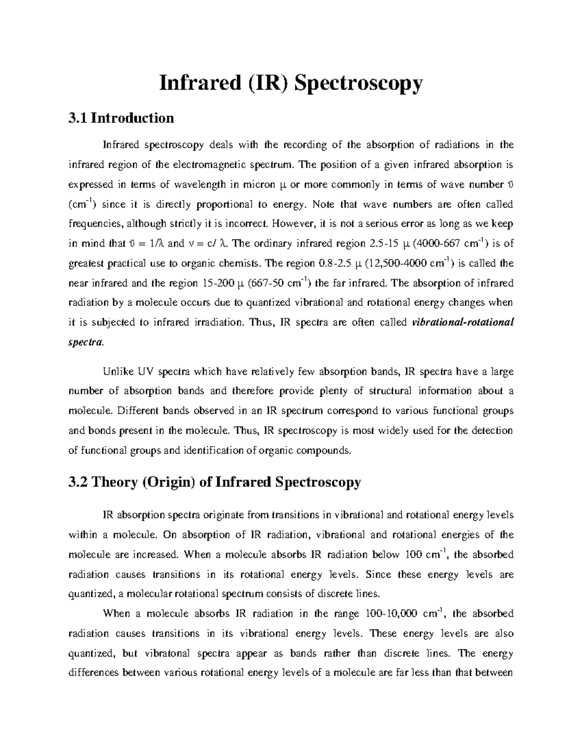 Infrared Spectroscopy ( sem IV H ) Infrared (IR) Spectroscopy 3