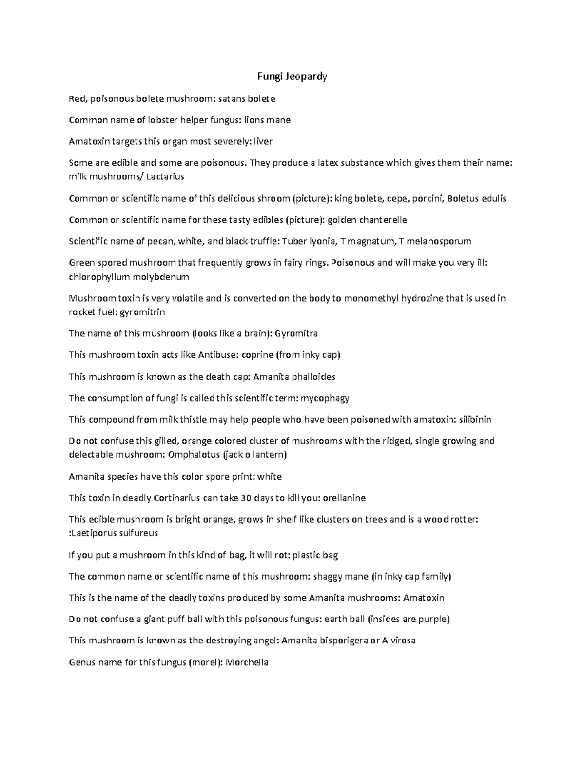 Fungi Jeopardy Fungi Jeopardy Red, poisonous bolete mushroom satans