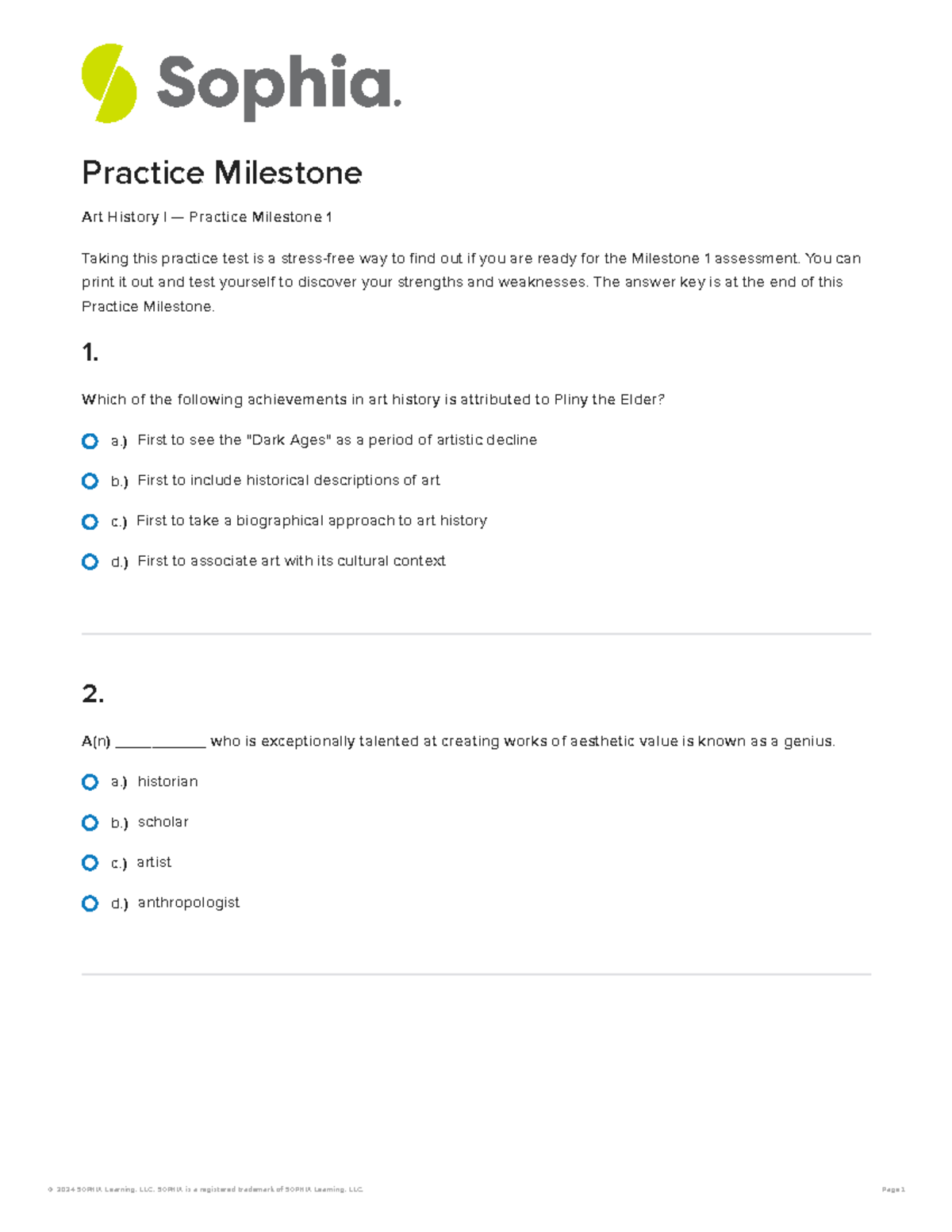 Arthist 1001 unit 1 practice milestone - a.) First to see the 