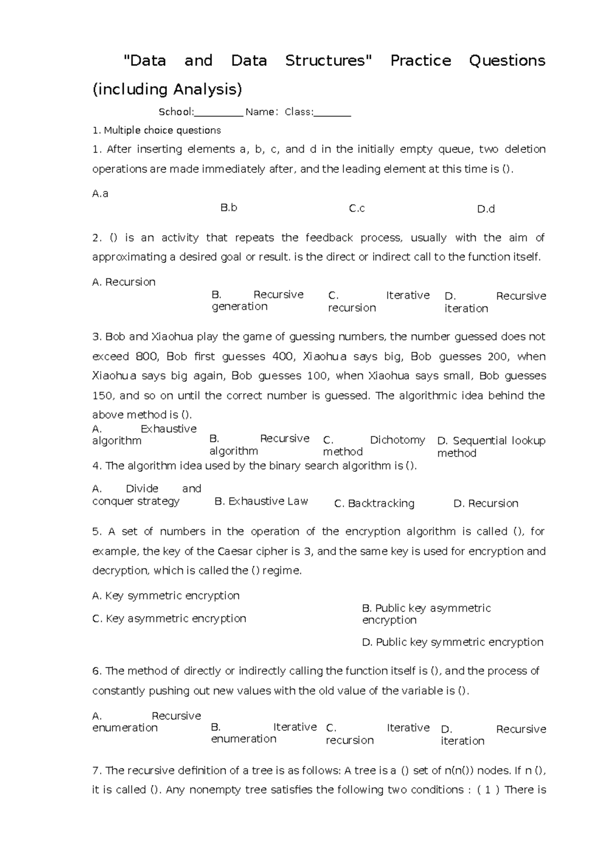 assignment questions on data structure