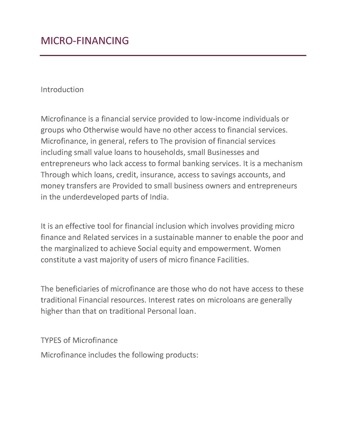 thesis topics on microfinance