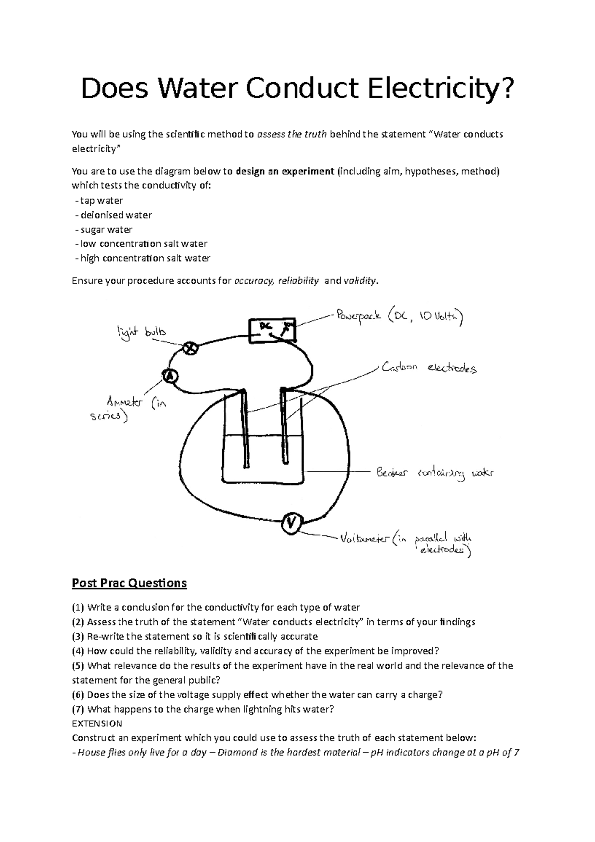 does water conduct electricity science experiment