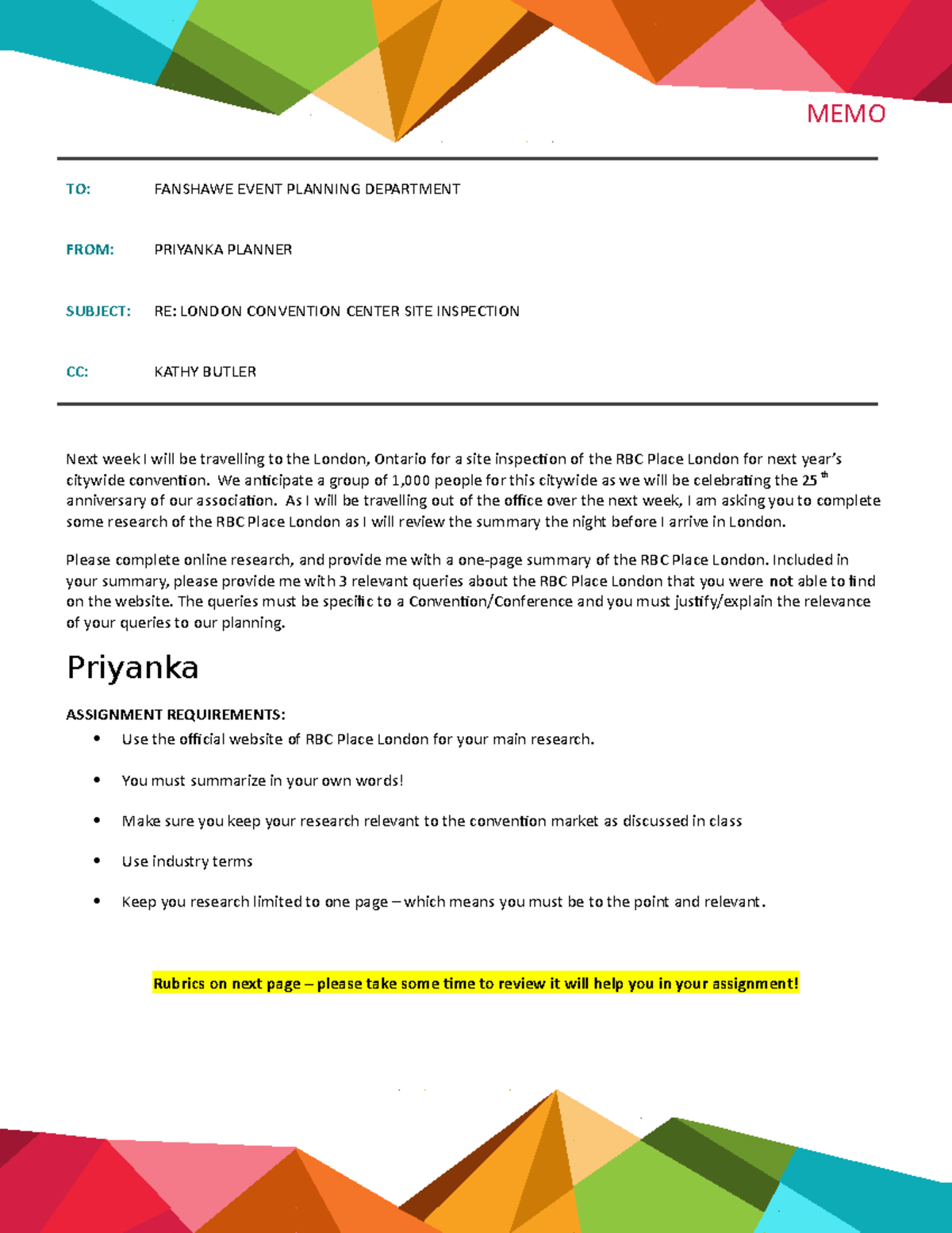 Online Assignment 4 22S - MEMO TO: FANSHAWE EVENT PLANNING DEPARTMENT ...
