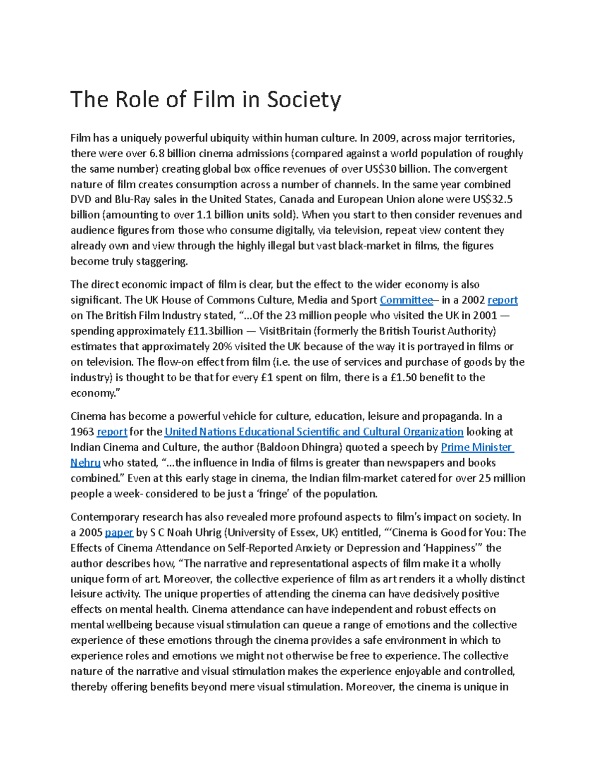 essay on films