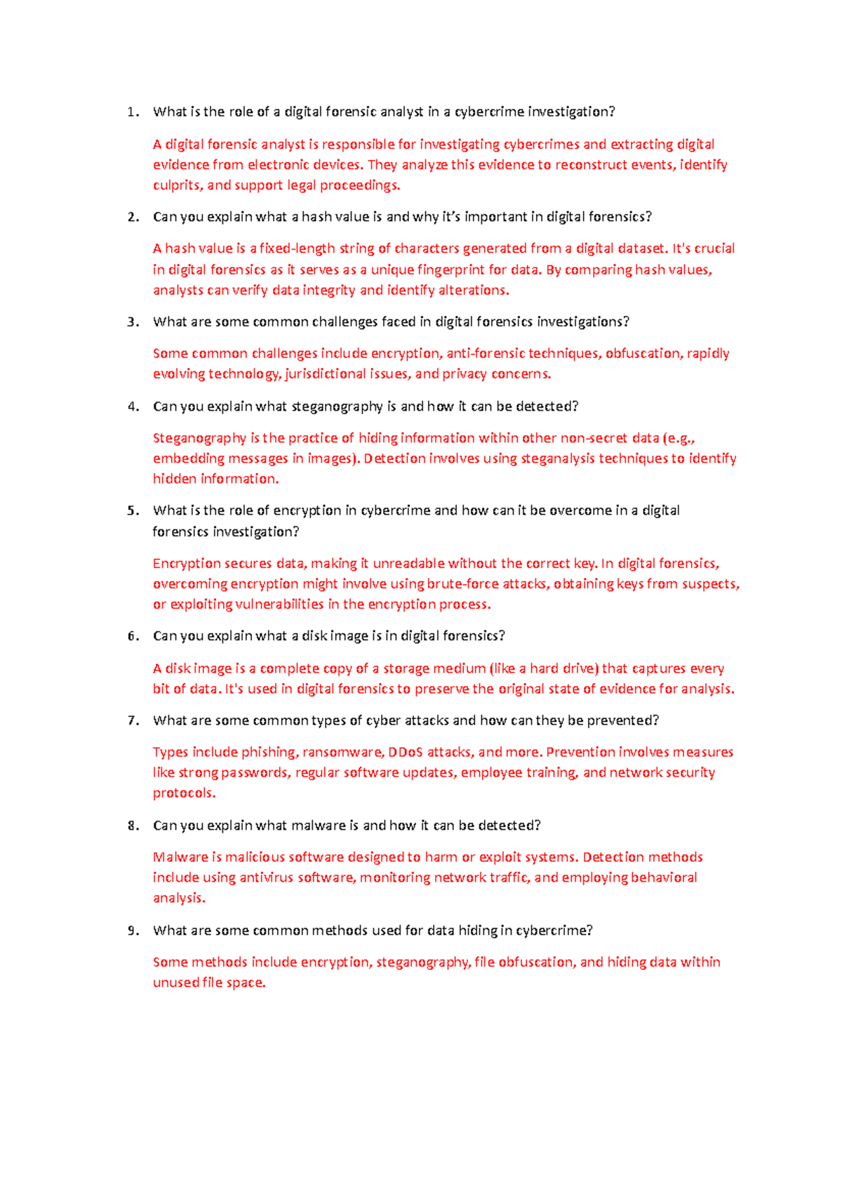Q2 - Questions computer forensics with solutions for practice - What is ...