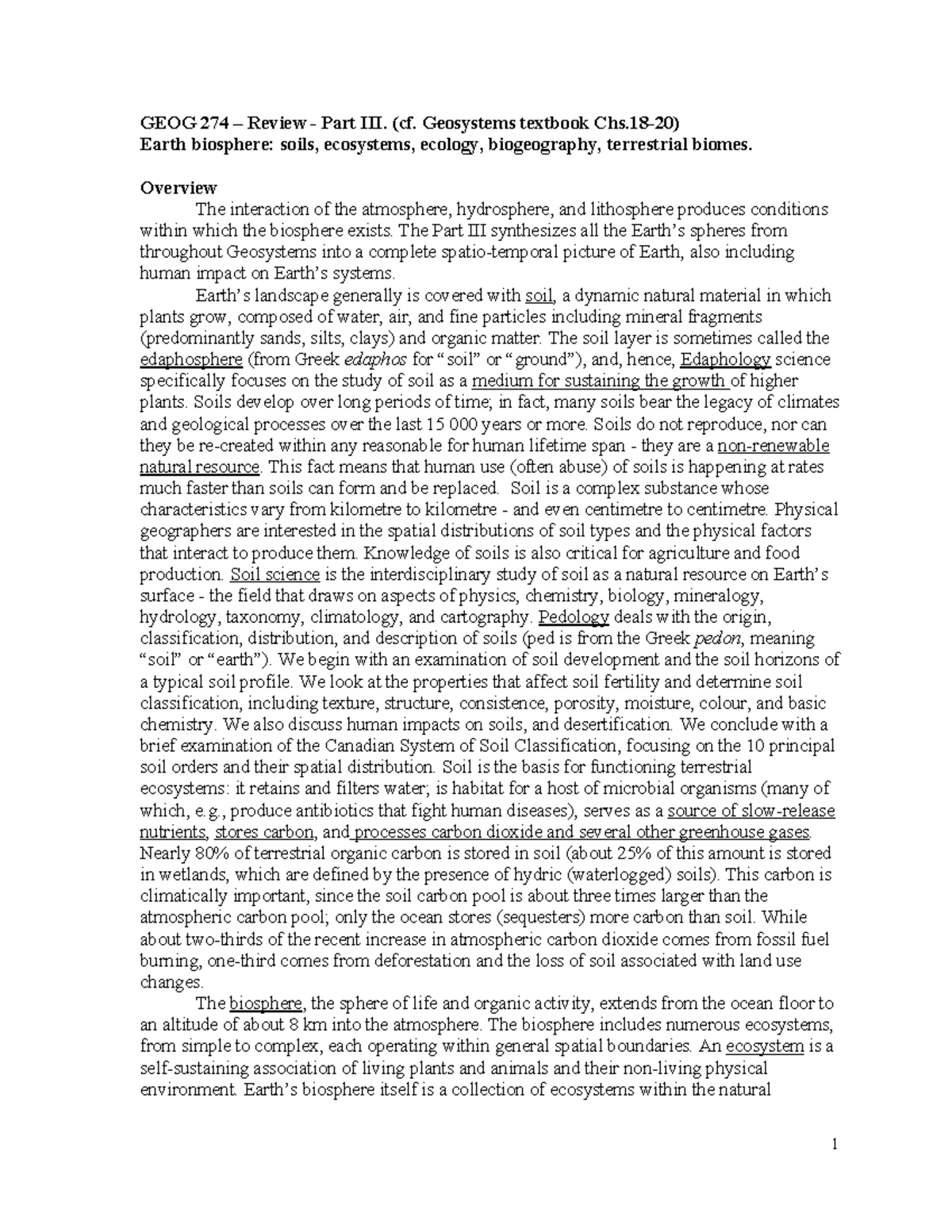 GEOG274 Study guide P-III - GEOG 274 – Review - Part III. (cf ...
