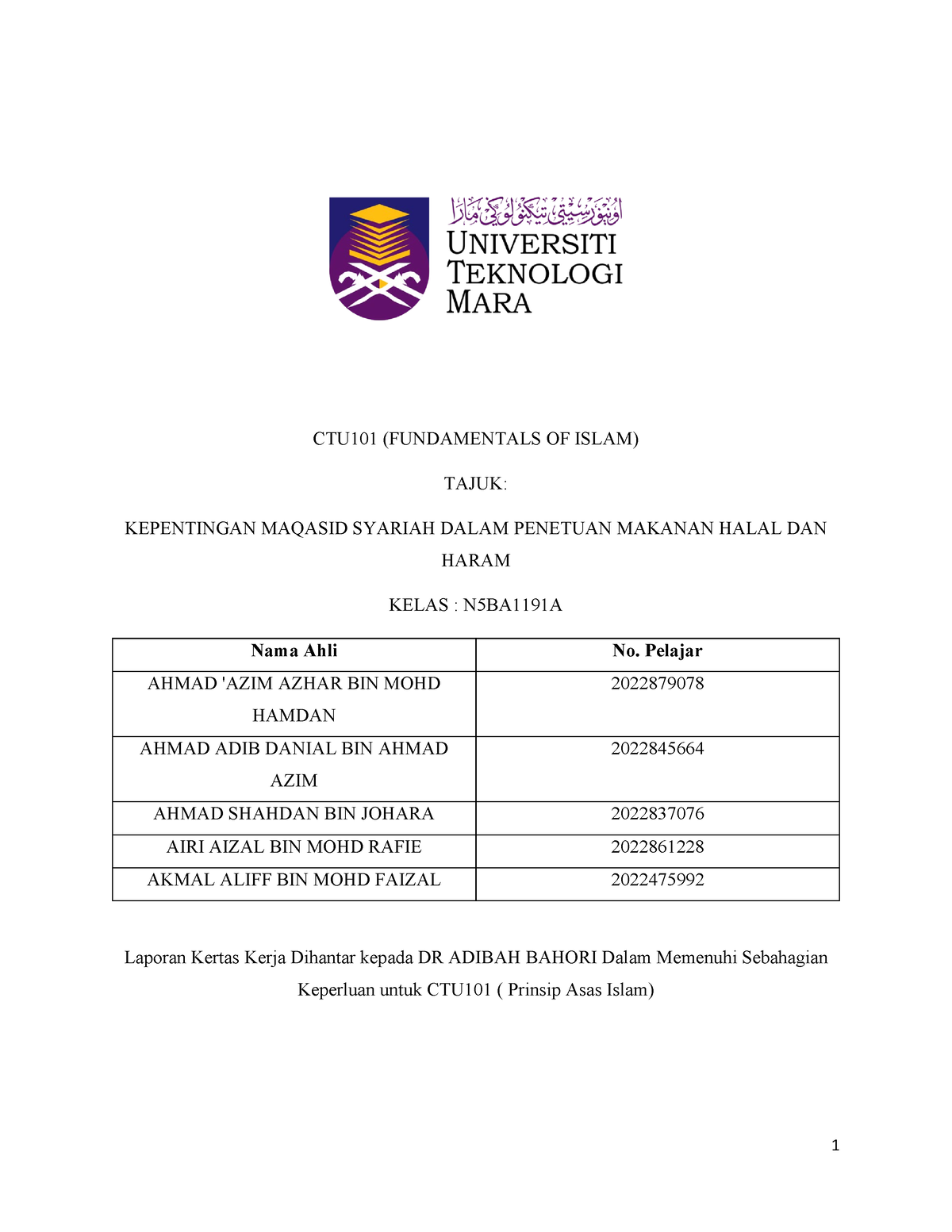 contoh assignment ctu101 uitm