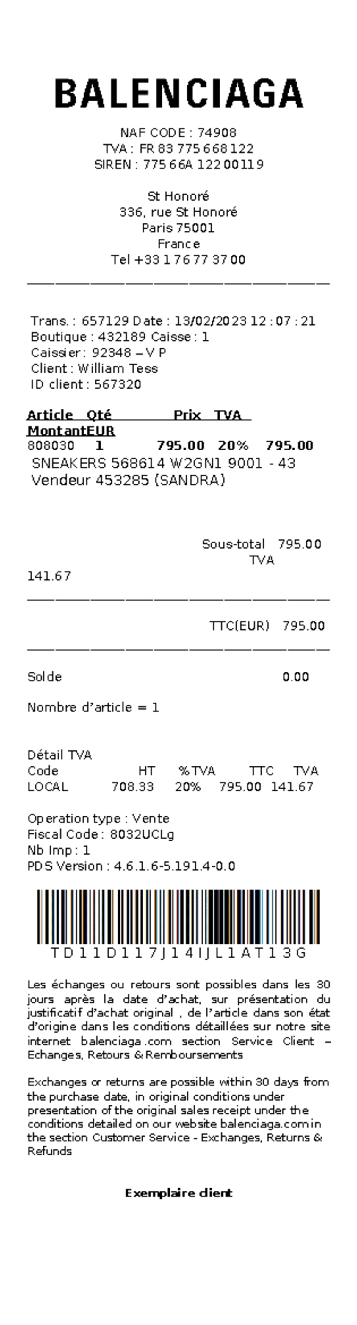 TDC Balenciaga - pas mal - NAF CODE : 74908 TVA : FR 83 775 668 122 ...