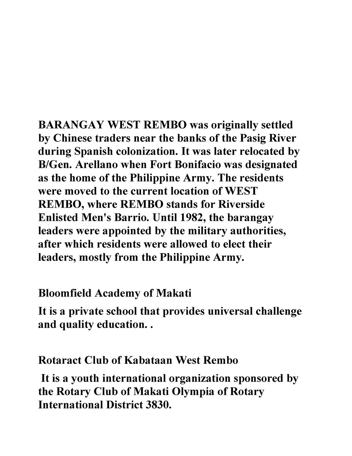 West - west - BARANGAY WEST REMBO was originally settled by Chinese ...