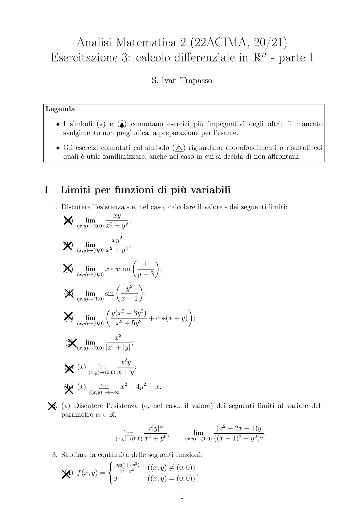 Es Calcolo Differenziale Parte Completa Analisi Matematica ACIMA Esercitazione