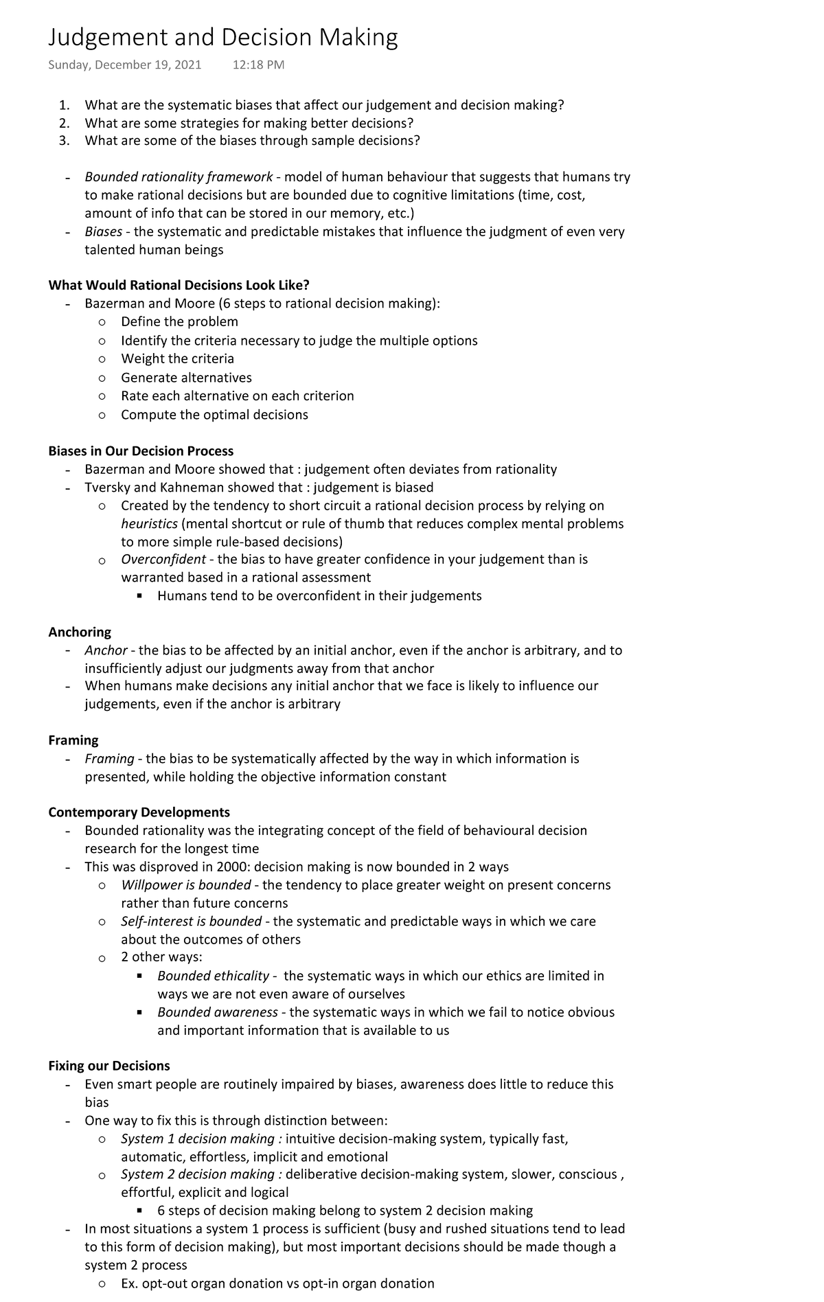 Psyc 100 - Reading Notes - Judgement And Decision Making - What Are The 