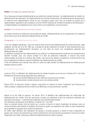 Copie De Cours Droit Bancaire M1 - Cours De Droit Bancaire Introduction ...