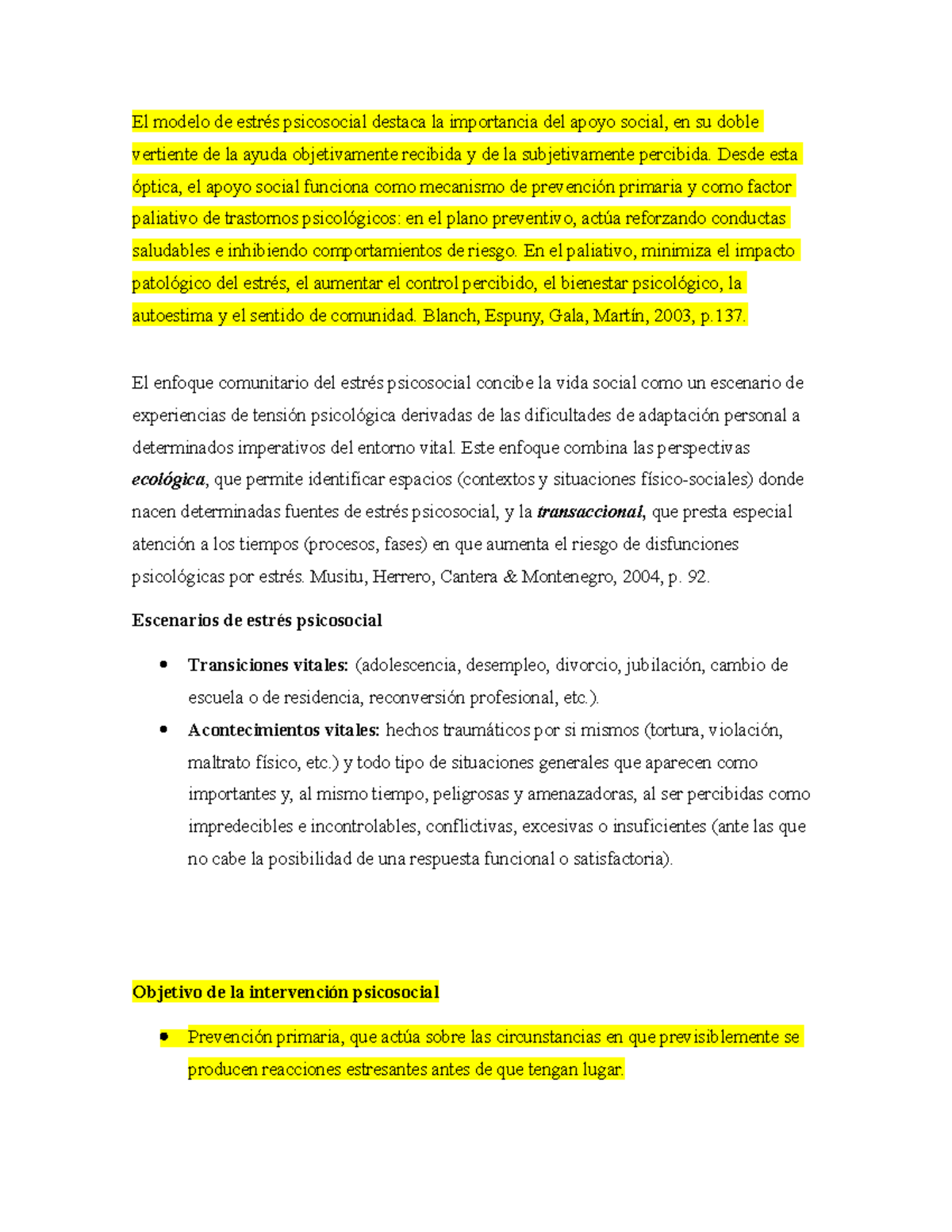 El modelo de estrés psicosocial - El modelo de estrés psicosocial destaca  la importancia del apoyo - Studocu