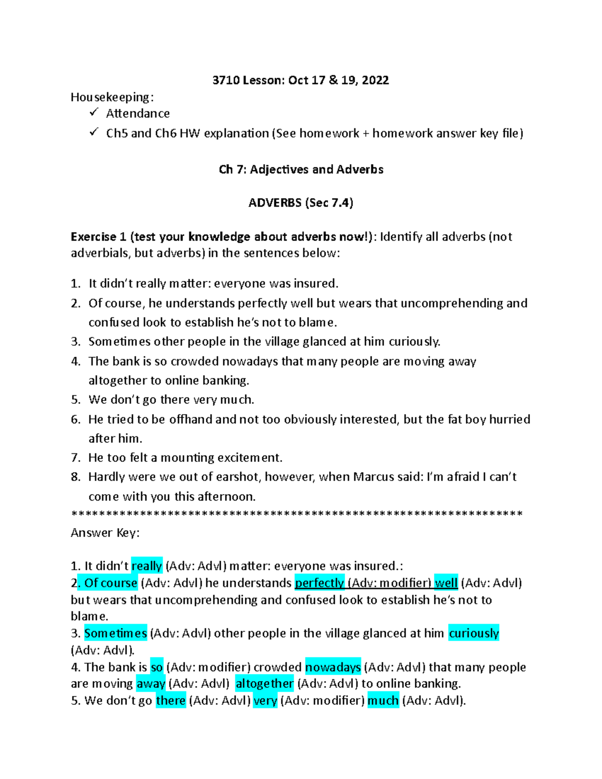 ENG3710 Fall2022 Ch7 Adjectives and Adverbs 3710 Lesson Oct 17 & 19