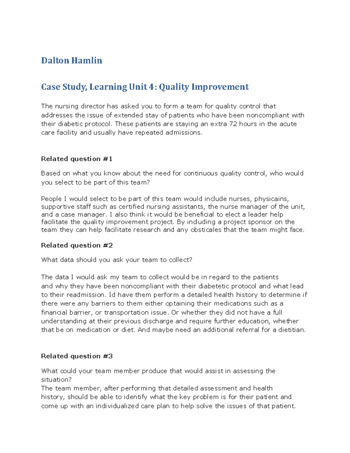 case study learning unit 4 quality improvement