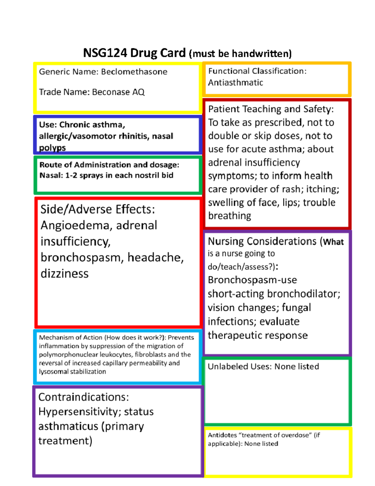 Beclomethasone-Nasal - NSG124 Drug Card (must Be Handwritten) Generic ...