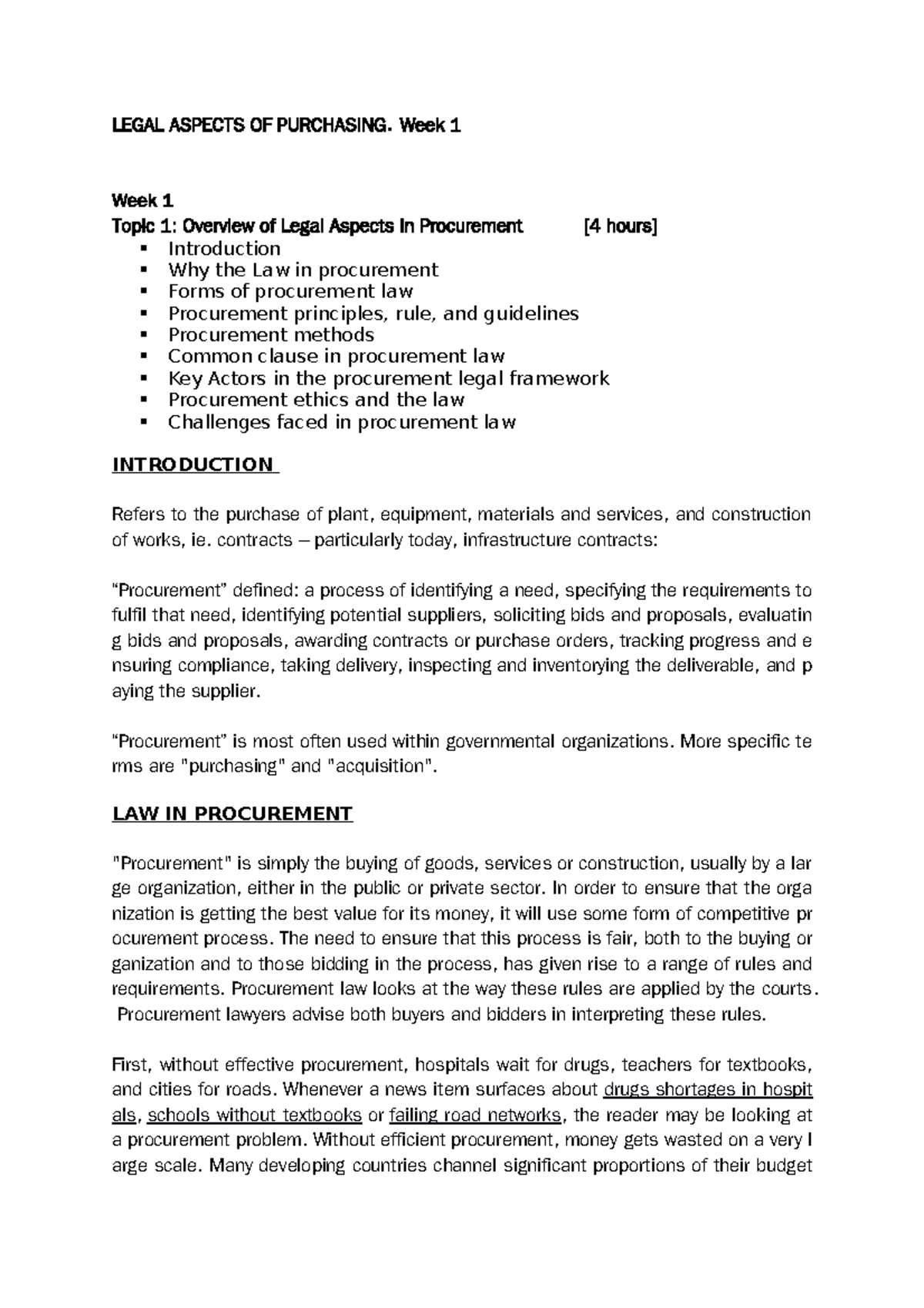 Week 1 - Legal Aspects Of Purchasing Notes - Legal Aspects Of 