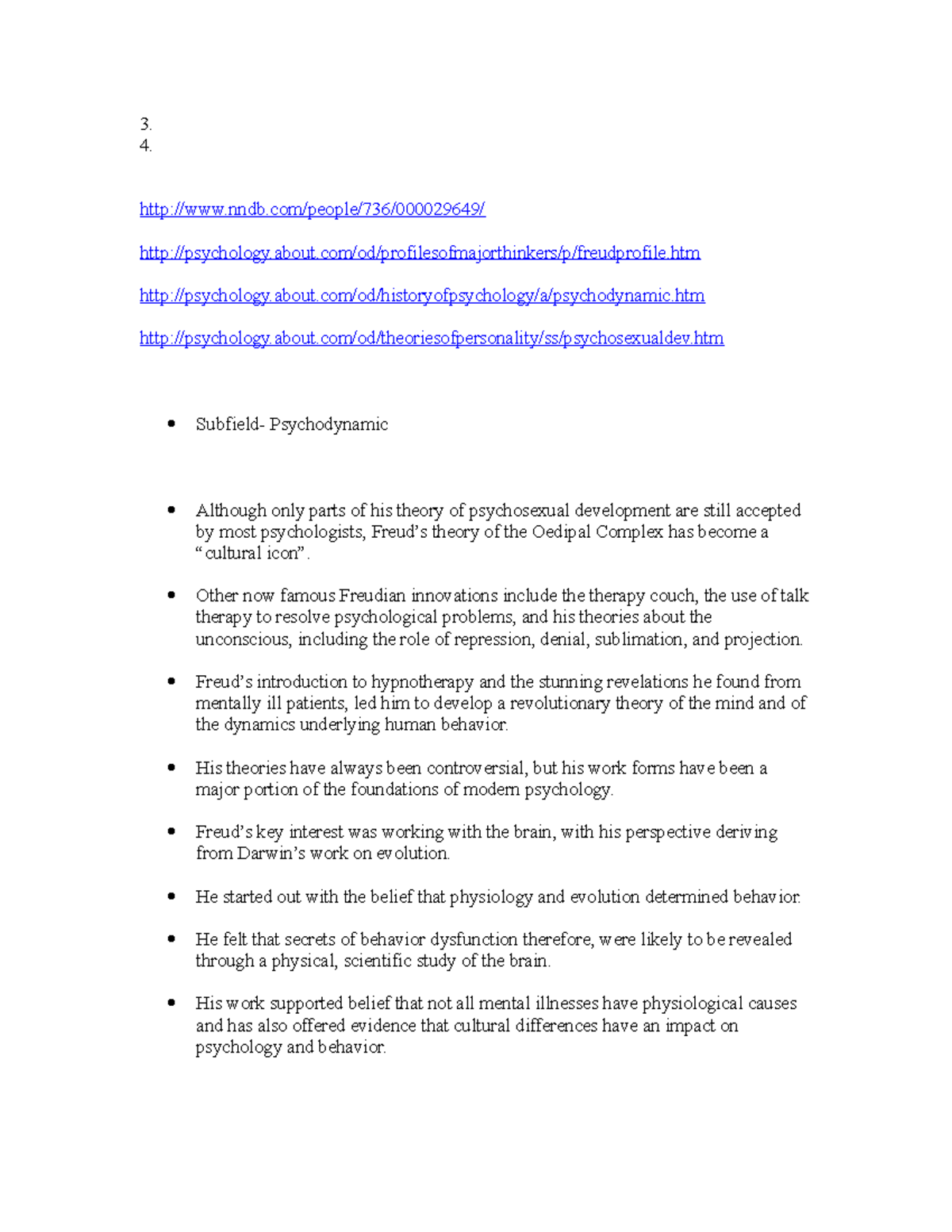Sigmund Freud Lecture Notes - 3. 4. Psychodynamic Although only parts ...