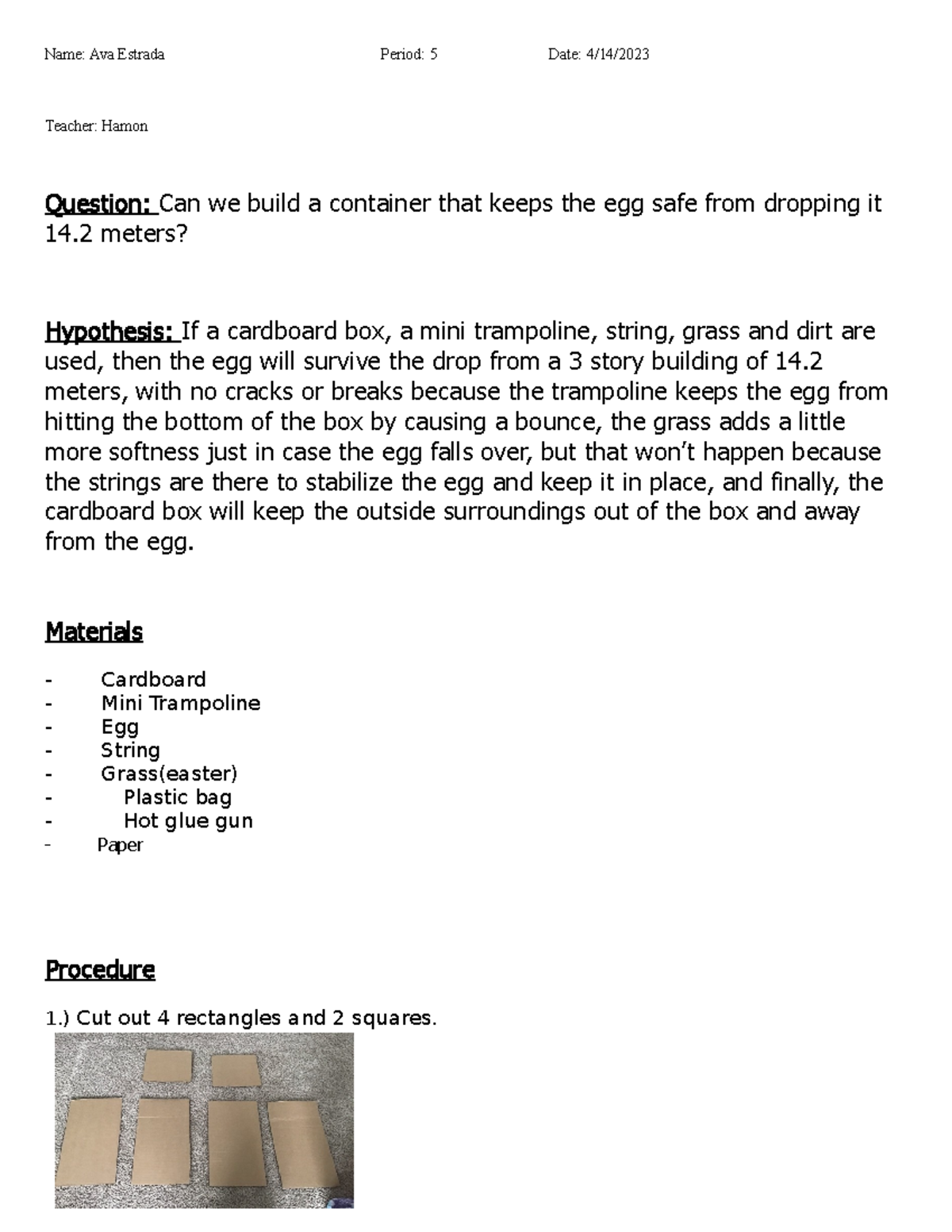 Egg+Drop+Report+Template+2023 copy Name Ava Estrada Period 5 Date