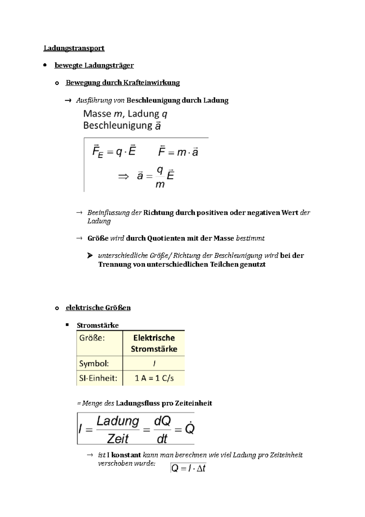 Ladungstransport TB3 Physik Ladungstransport bewegte Ladungsträger