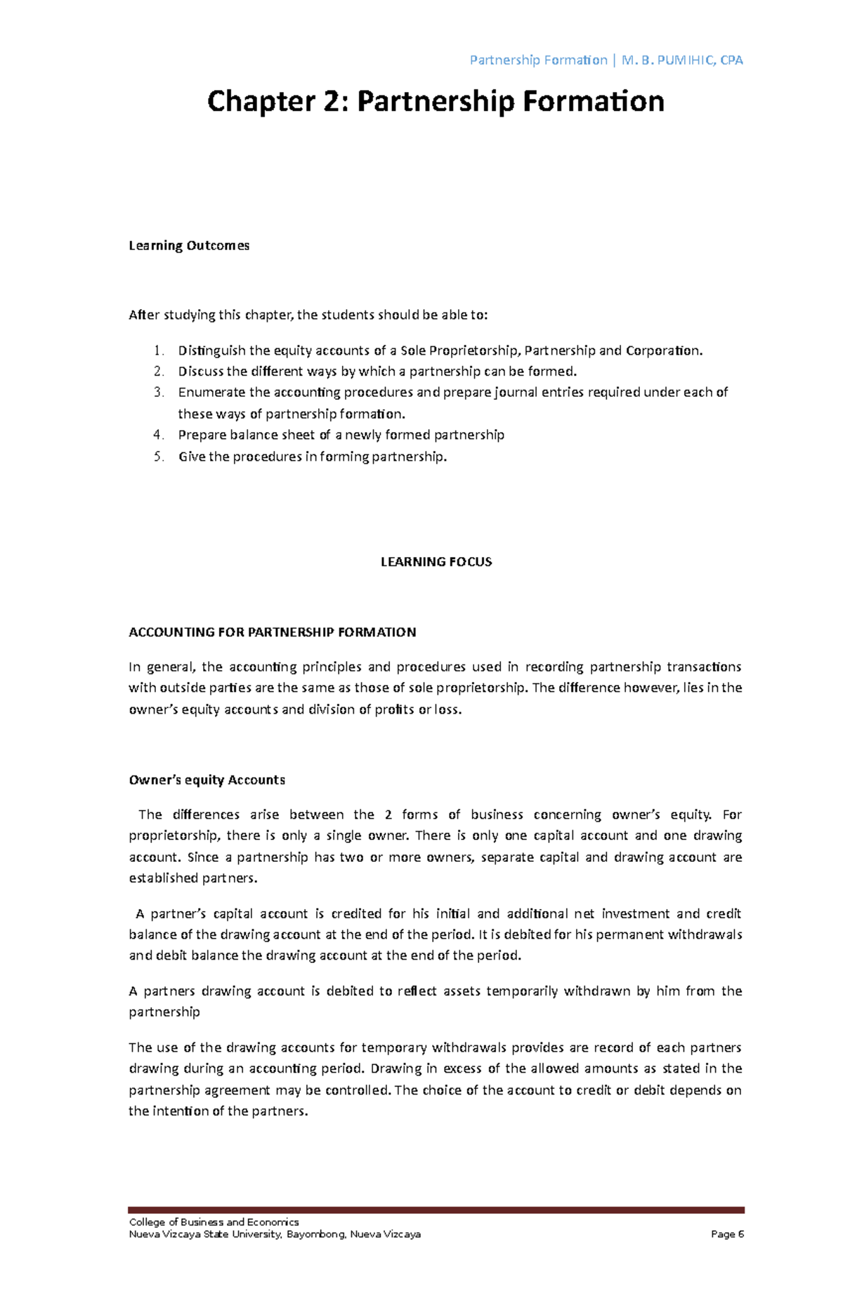 2 - Module - Chapter 2: Partnership Formation Learning Outcomes After ...