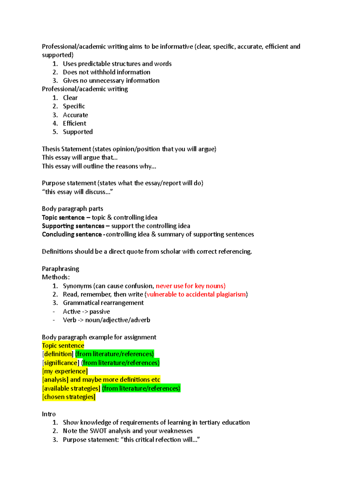 Development Tutorial notes - Professional/academic writing aims to be ...