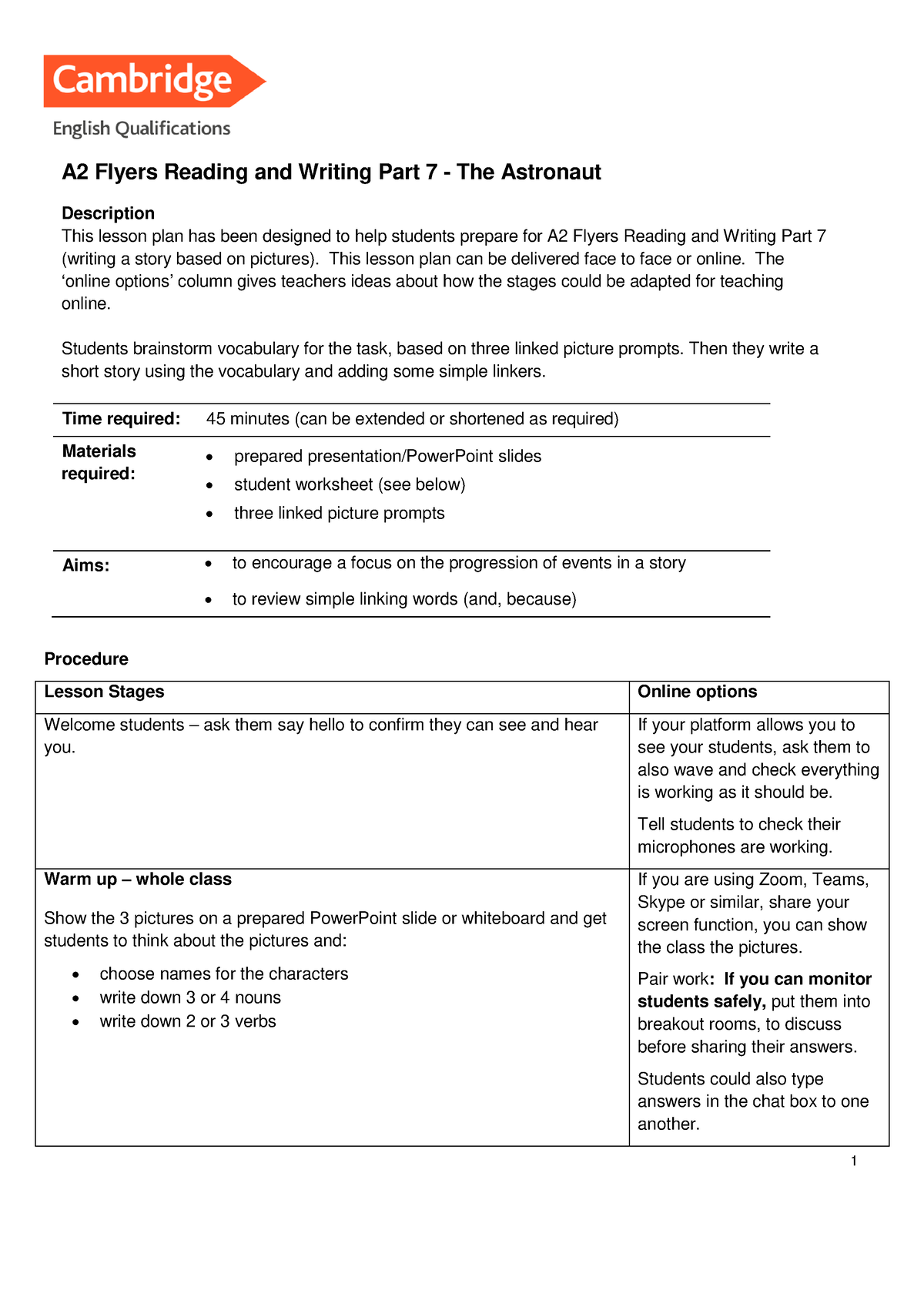 [Online teaching] A2 Flyers Writing The Astronaut - A2 Flyers Reading ...