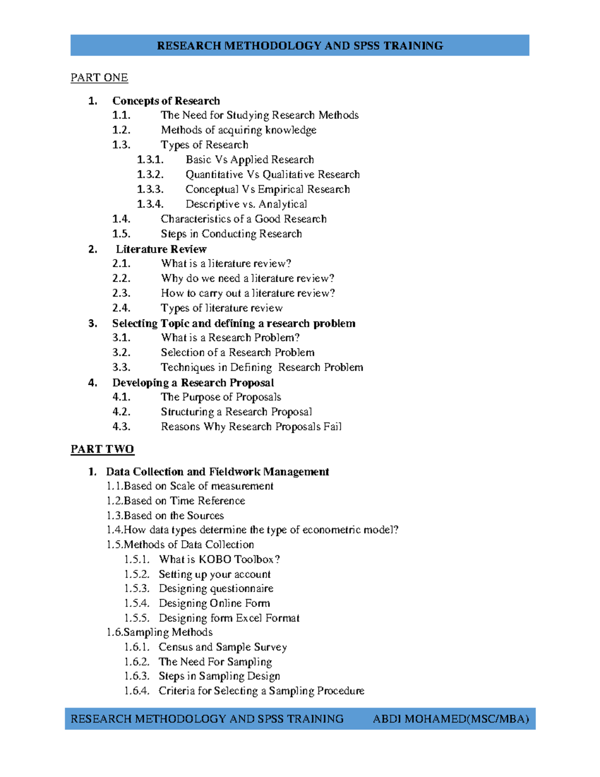 contents of research report in research methodology