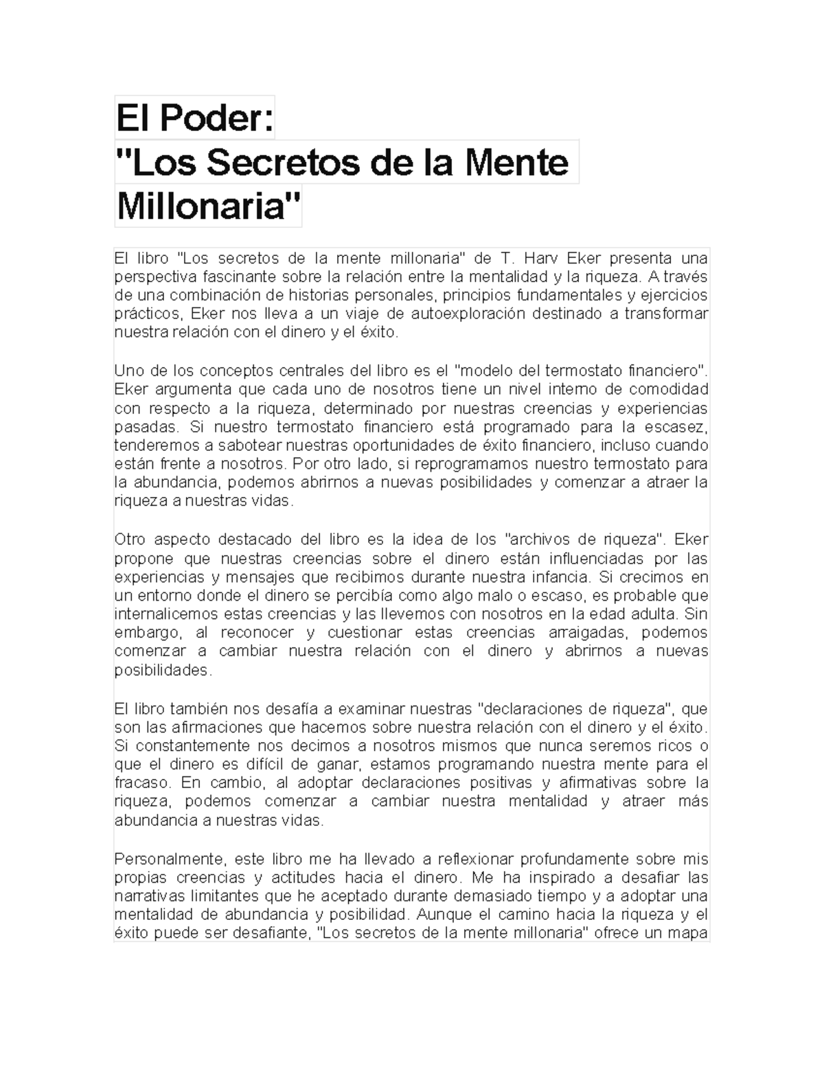 Mentes Millonarias - El Poder: "Los Secretos de la Mente Millonaria" El ...