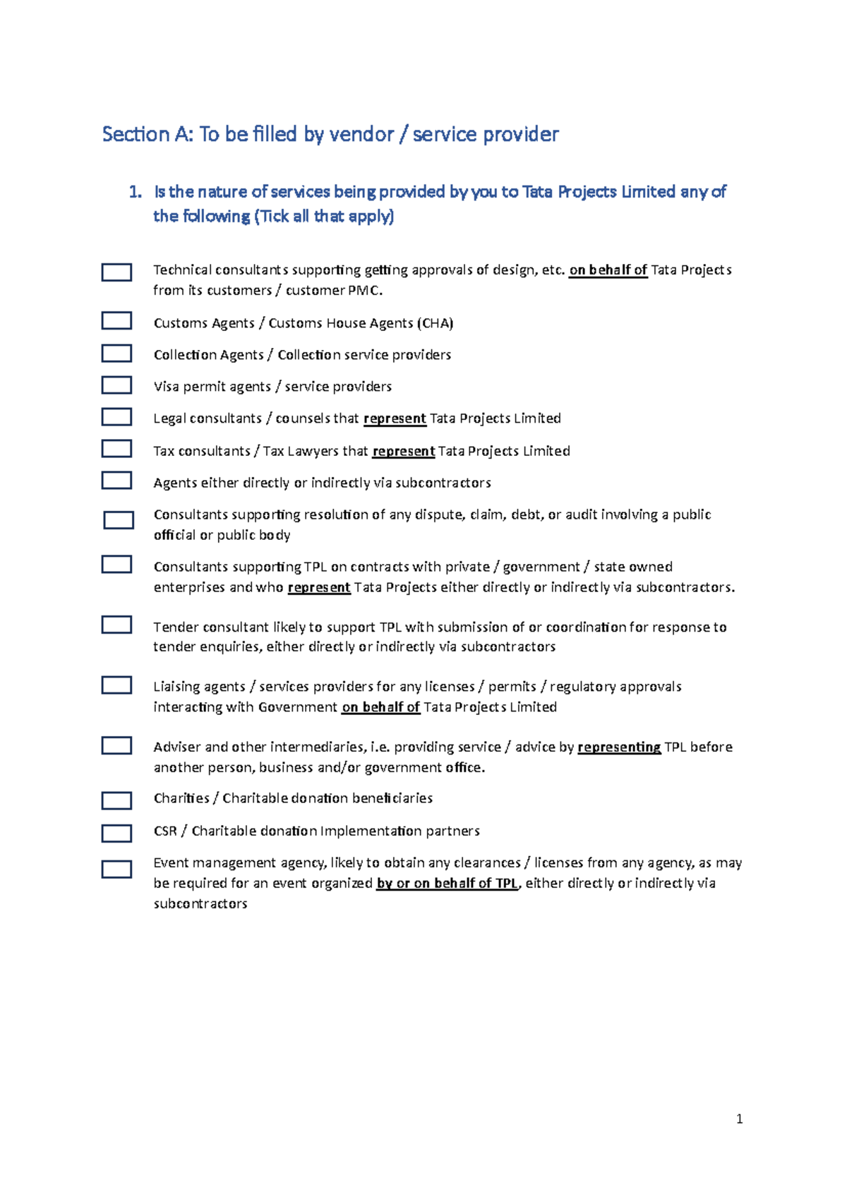 TPDD Questionnaire - effective 1 April 24 - Section A: To be filled by ...
