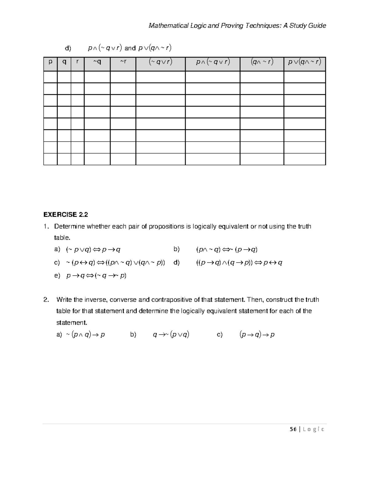 Exercise 2.2 MAT222 - Mathematical Logic and Proving Techniques: A ...