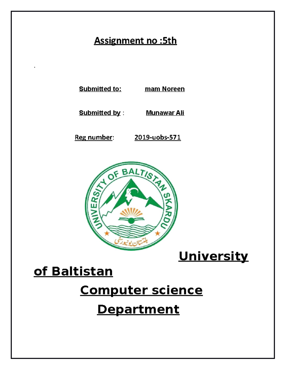 Assignment no 5th (1) 2 - Lecture notes 5 - Assignment no :5th ...