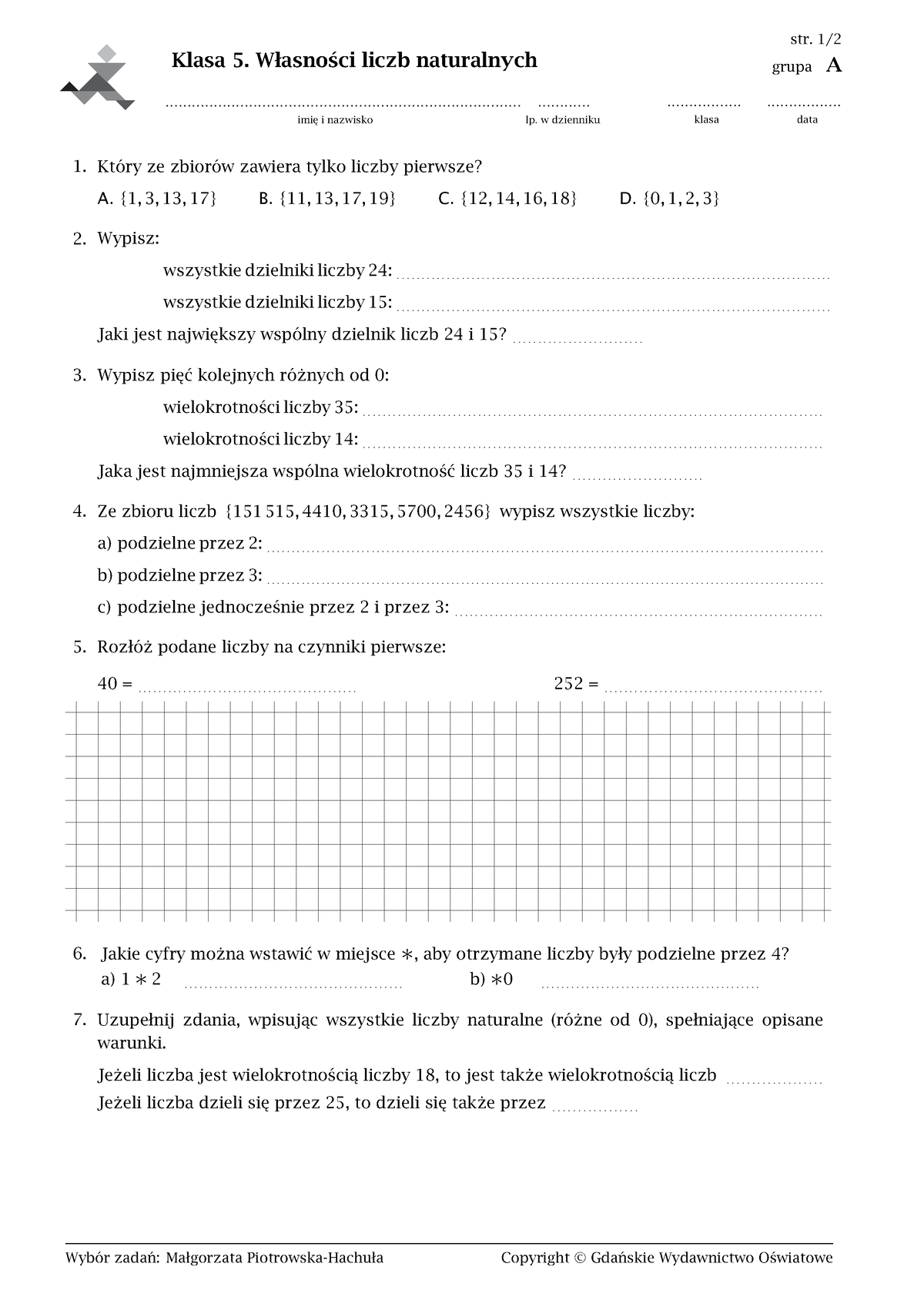 Kl5-sprawdzian-2-wasnoci-liczb-naturalnych-questions Compress - Klasa 5 ...