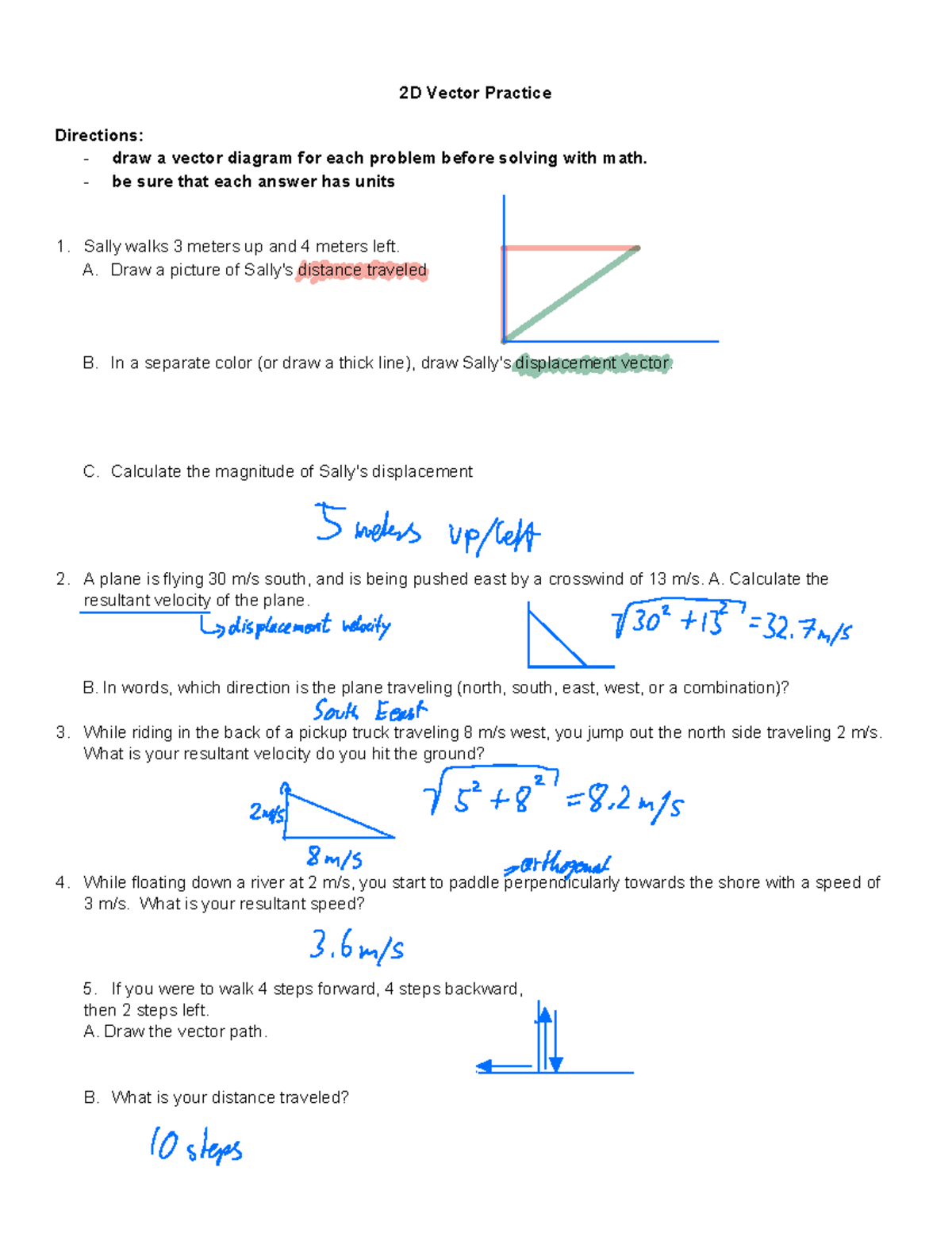 2D Vector Practice - 2D Vector Practice Directions: draw a vector ...